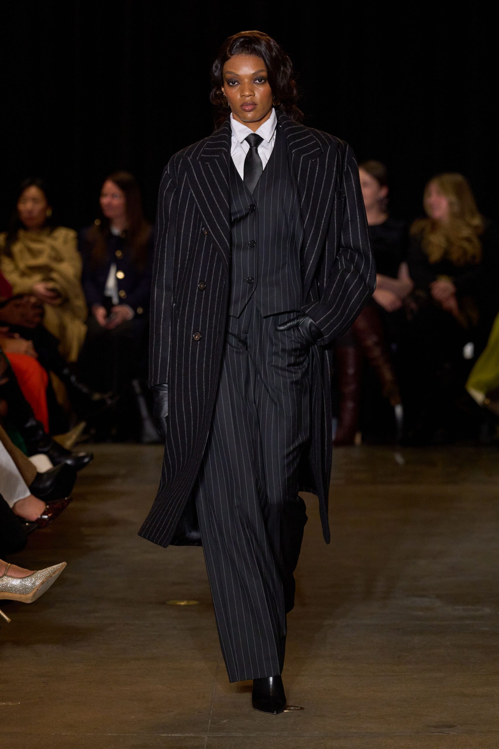 black striped tailored coat and suit