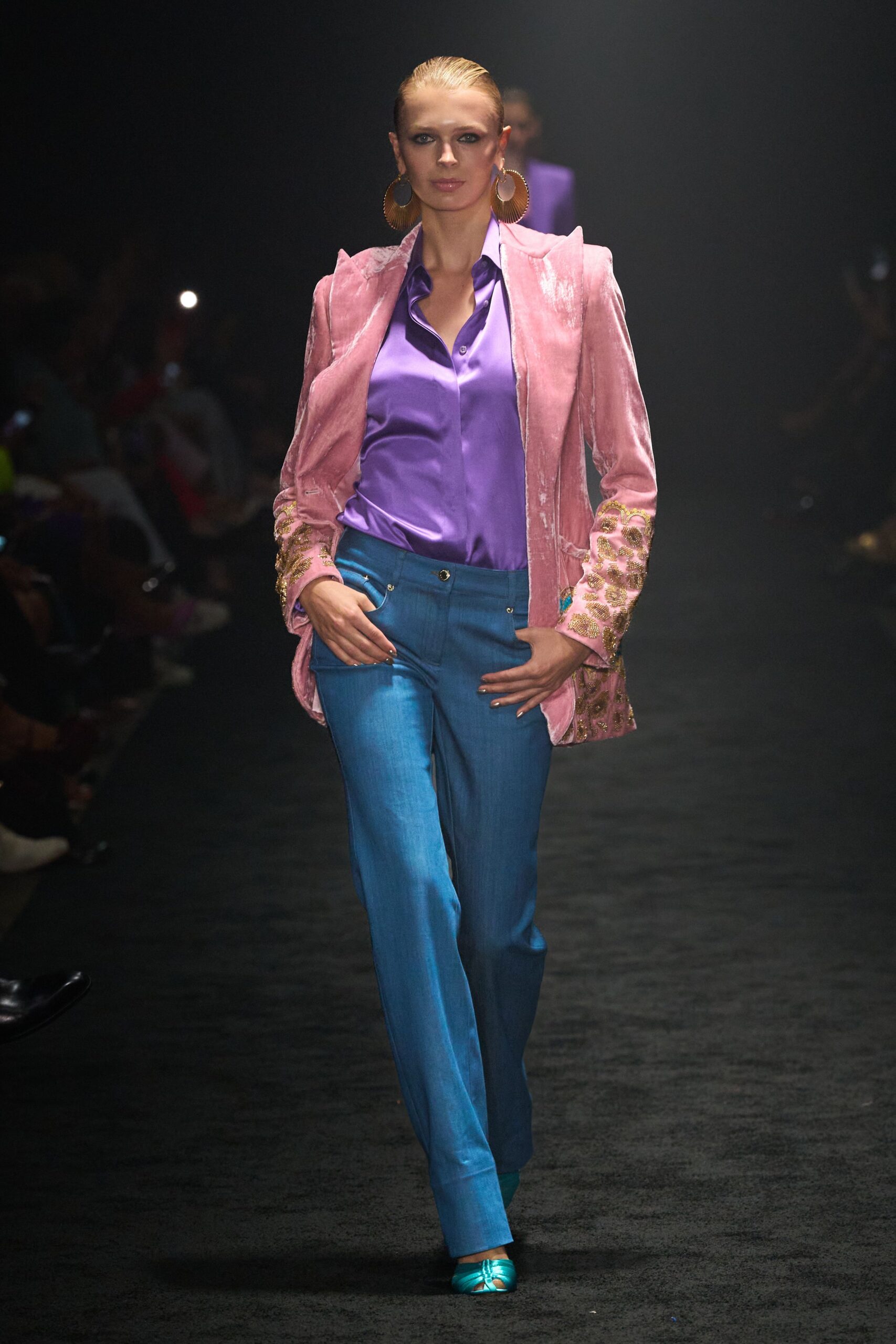 purple silk long-sleeve collared fitted shirt