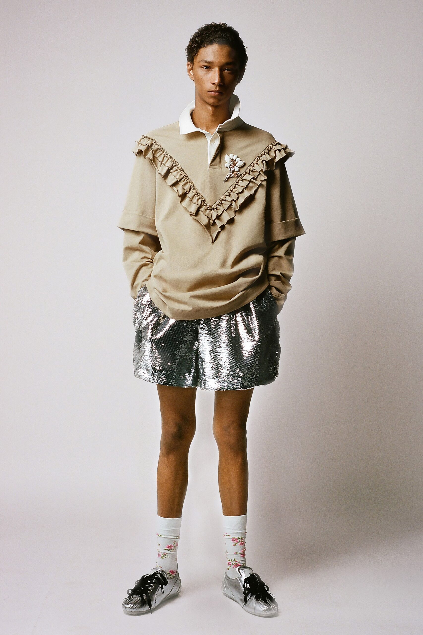 gray sequin fitted straight-leg shiny mini skirt