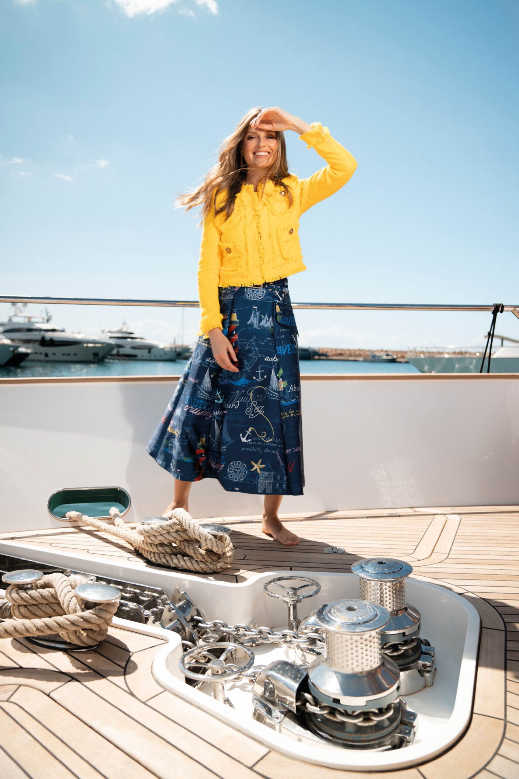 yellow cotton long-sleeve collared fitted ruffled jacket