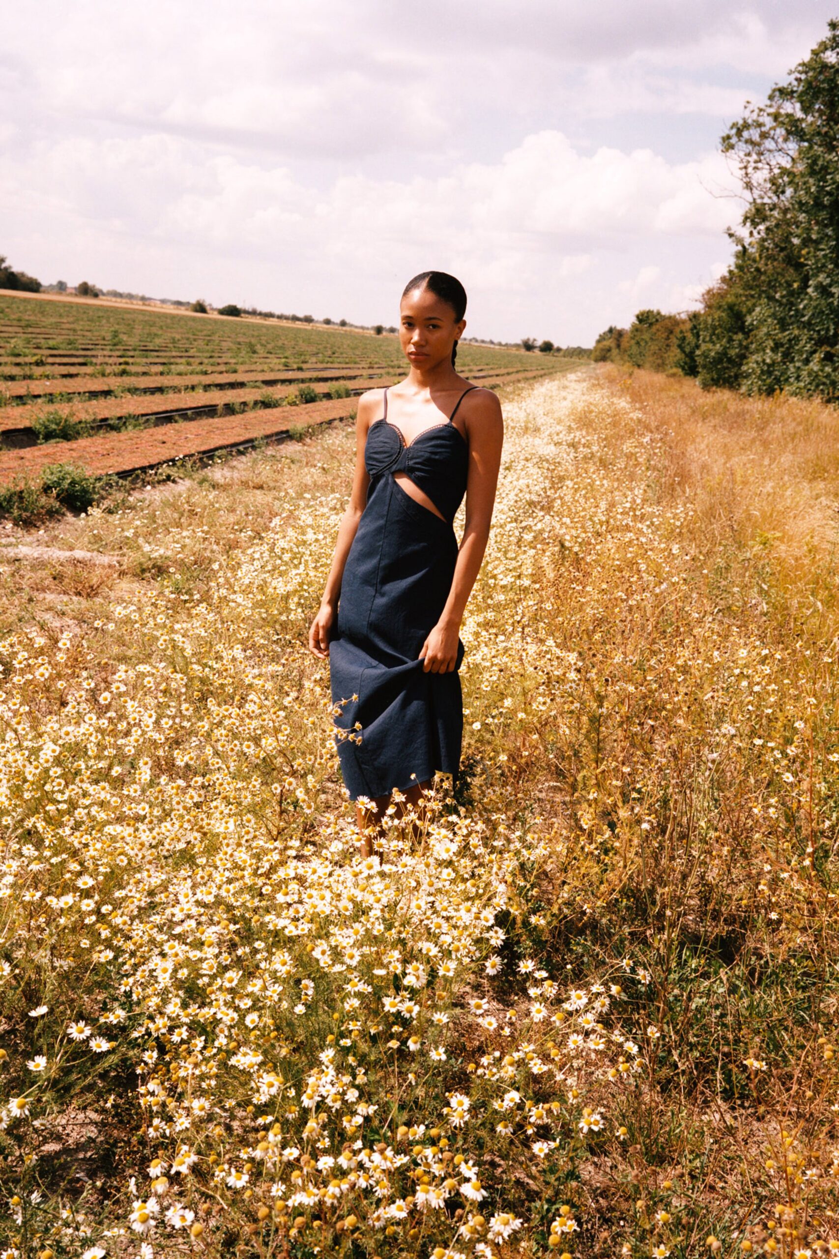 fitted blue denim dress