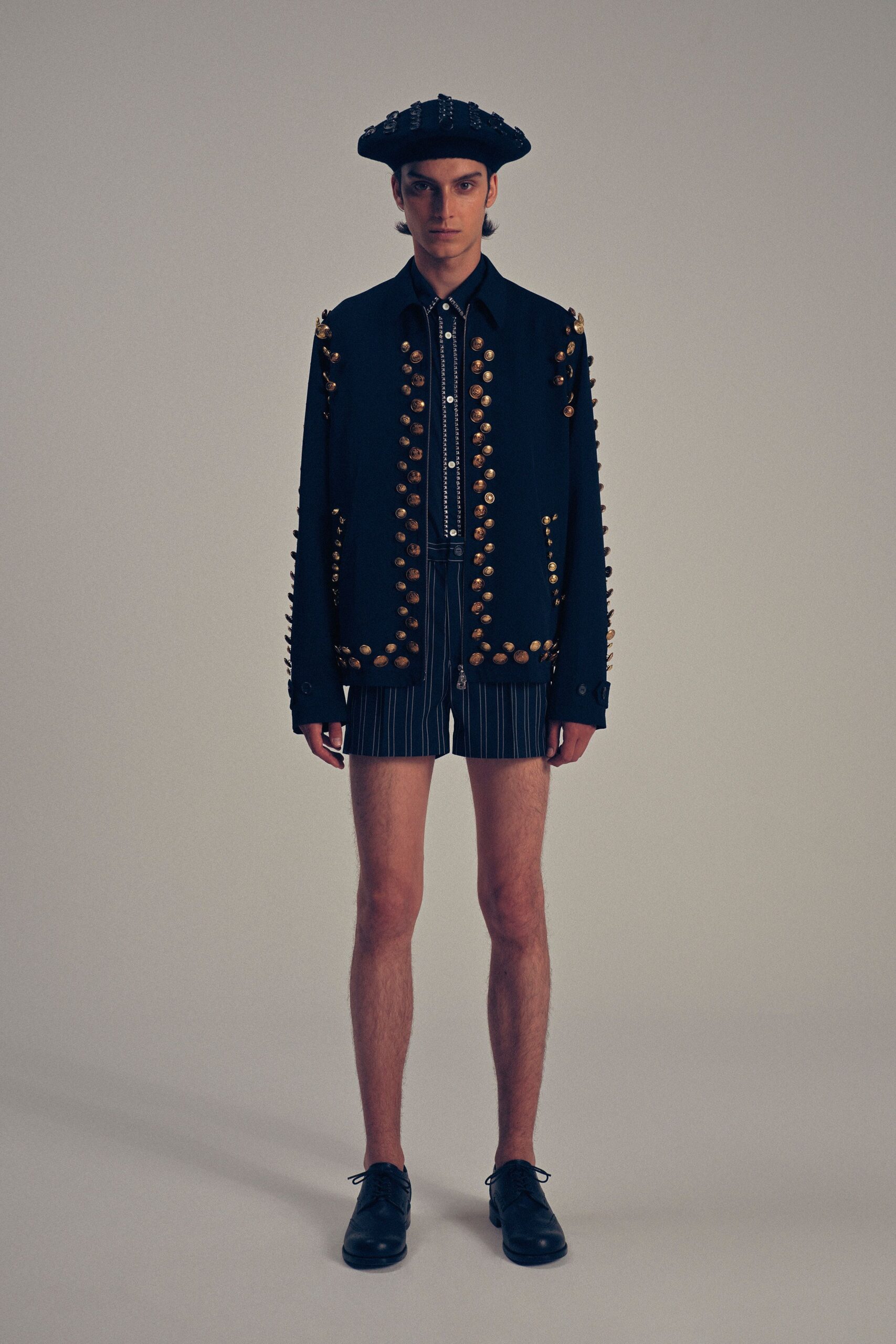 black embellished jacket and shorts