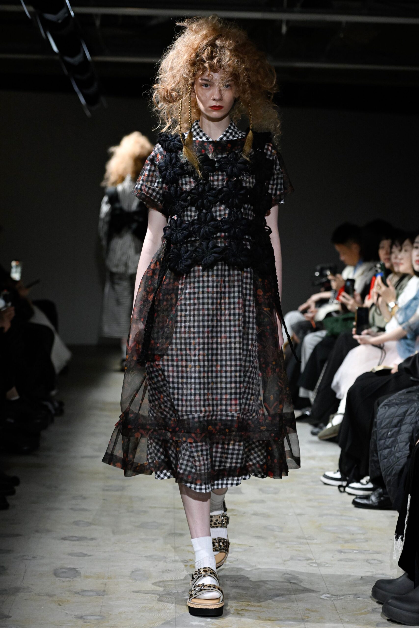 black cotton sleeveless v-neck fitted checked layered dress