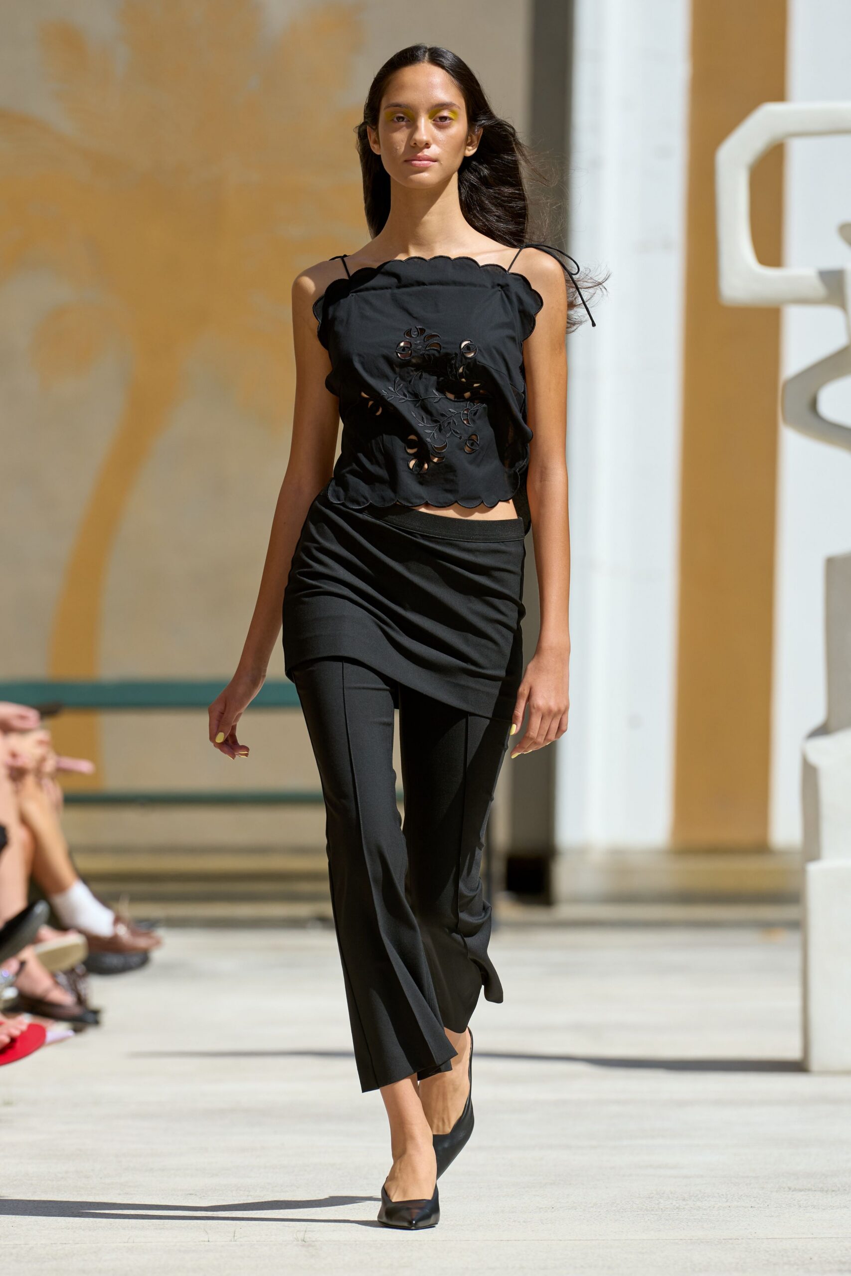 black fitted top and pants