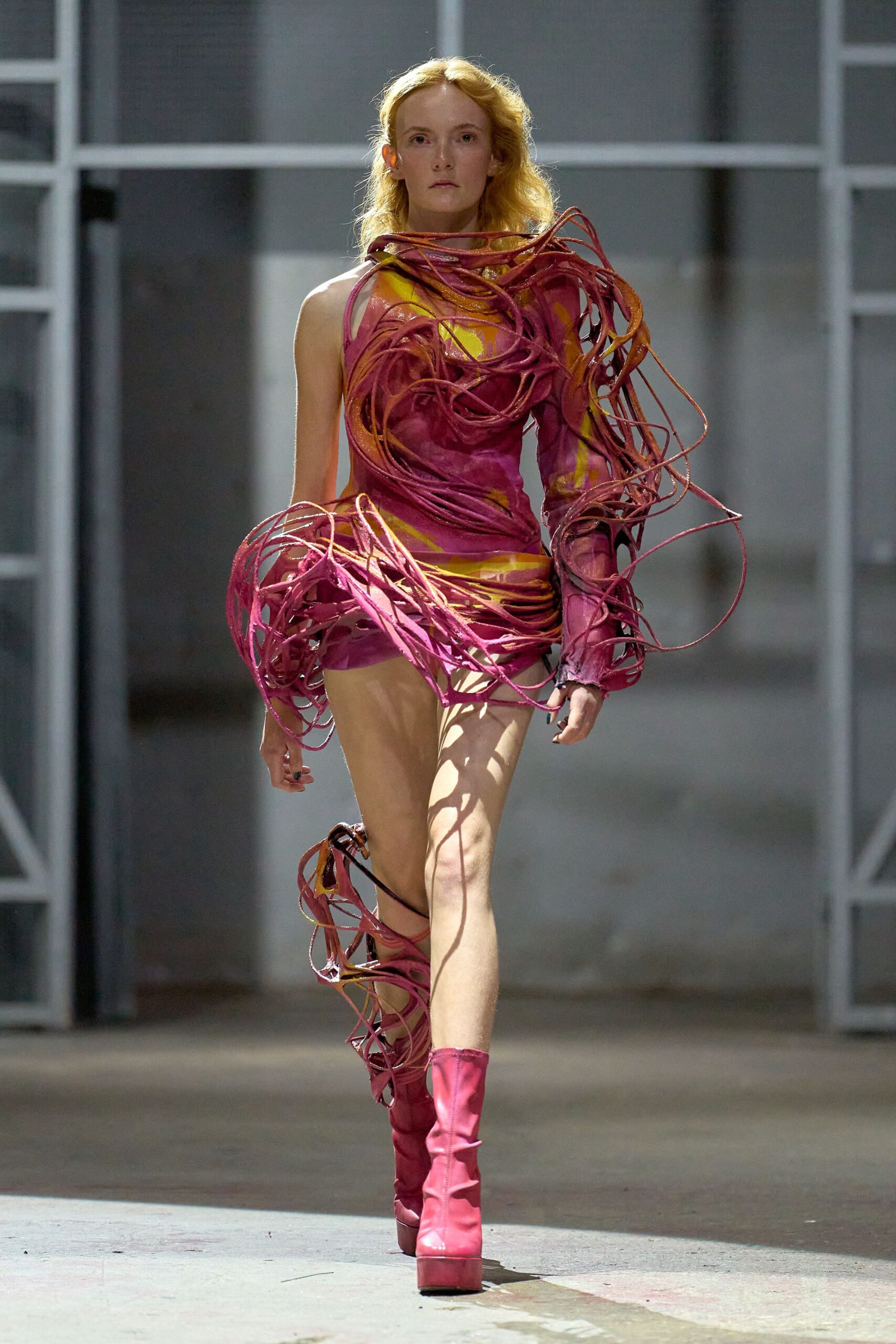 pink leather fitted boots