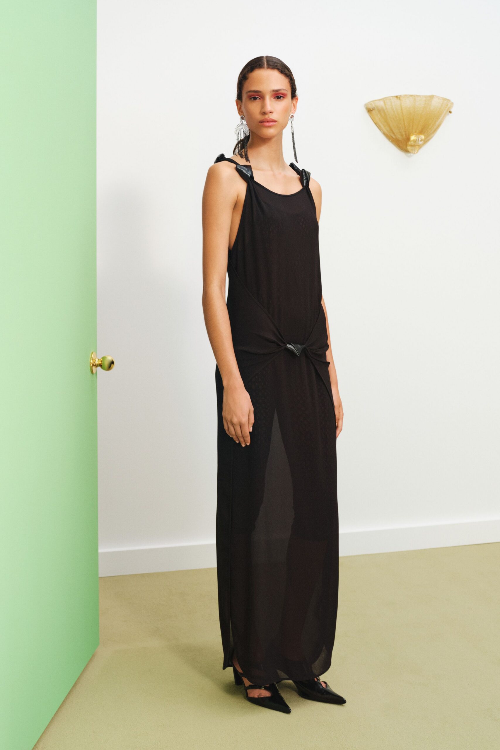 black silk sleeveless maxi dress