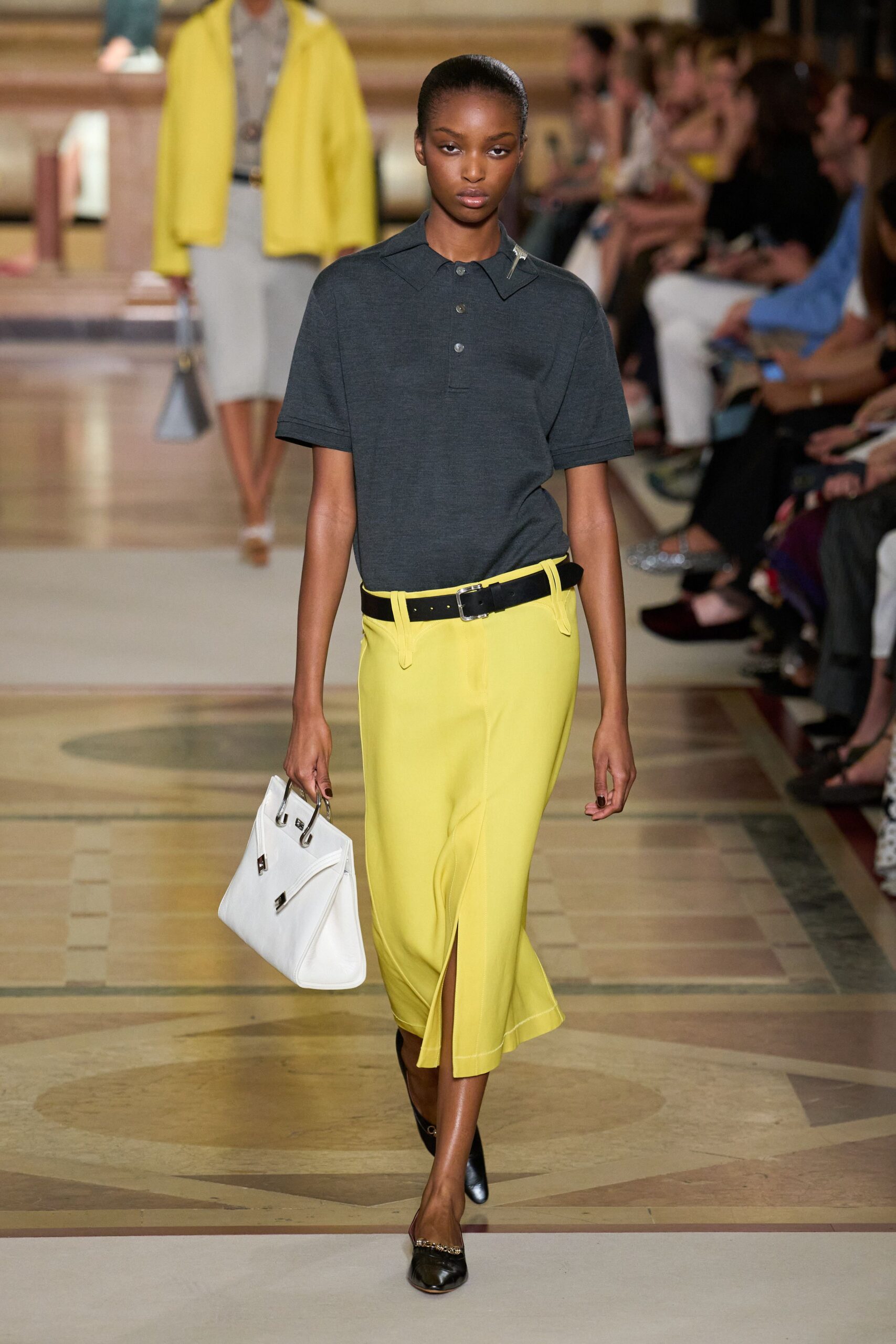 yellow slit fitted skirt