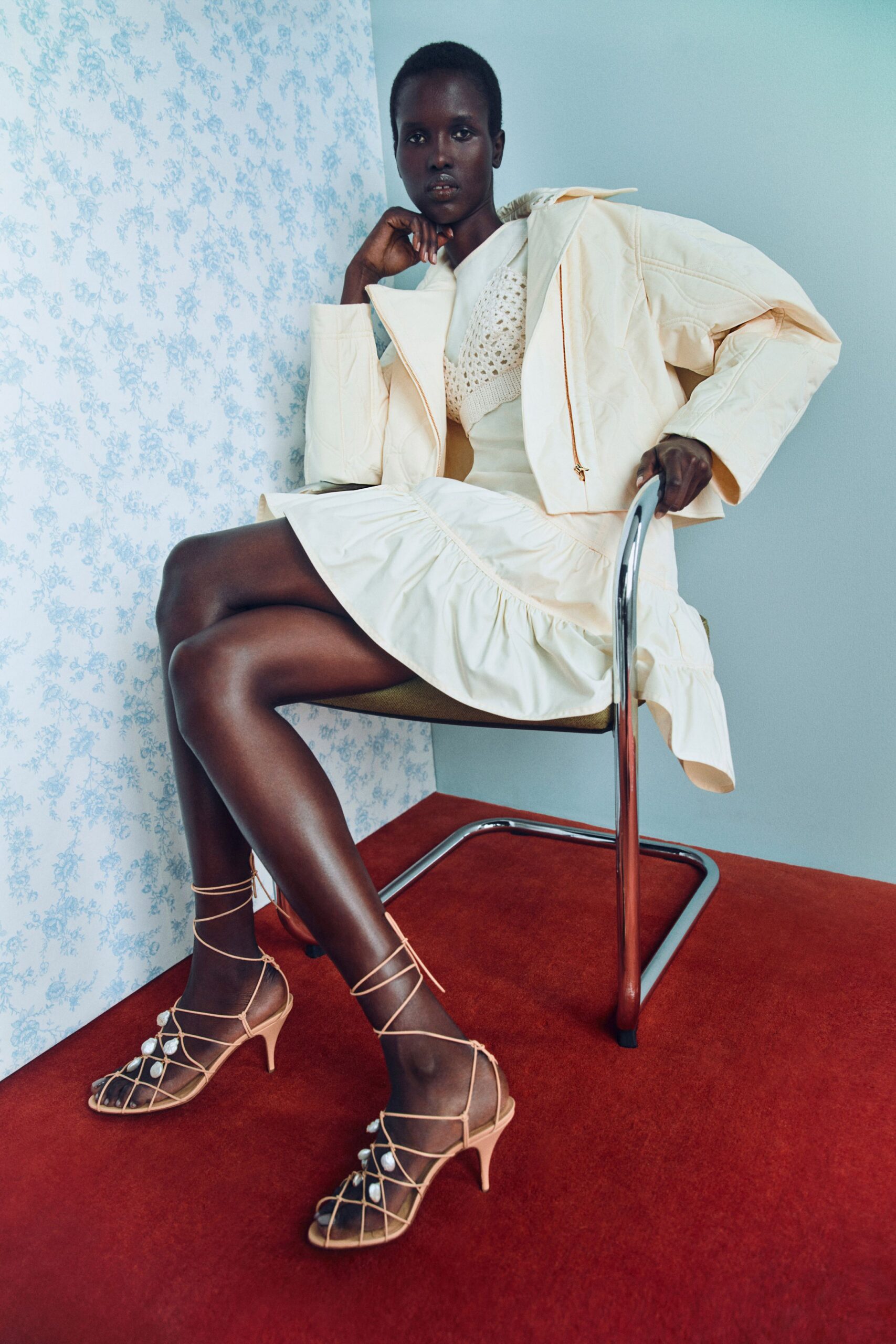 white cotton long-sleeve collared oversized buttoned jacket