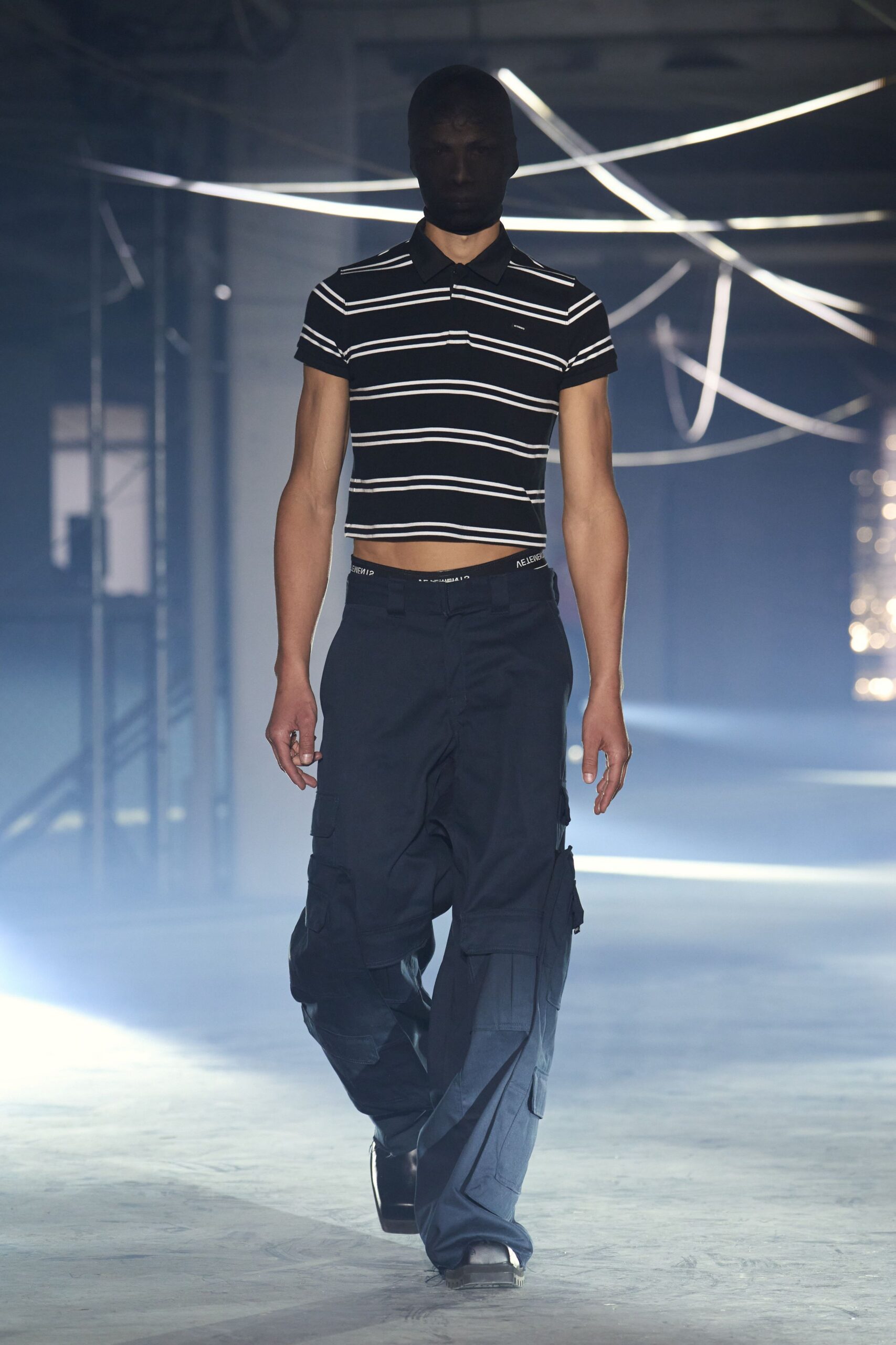 fitted striped top with cargo pants