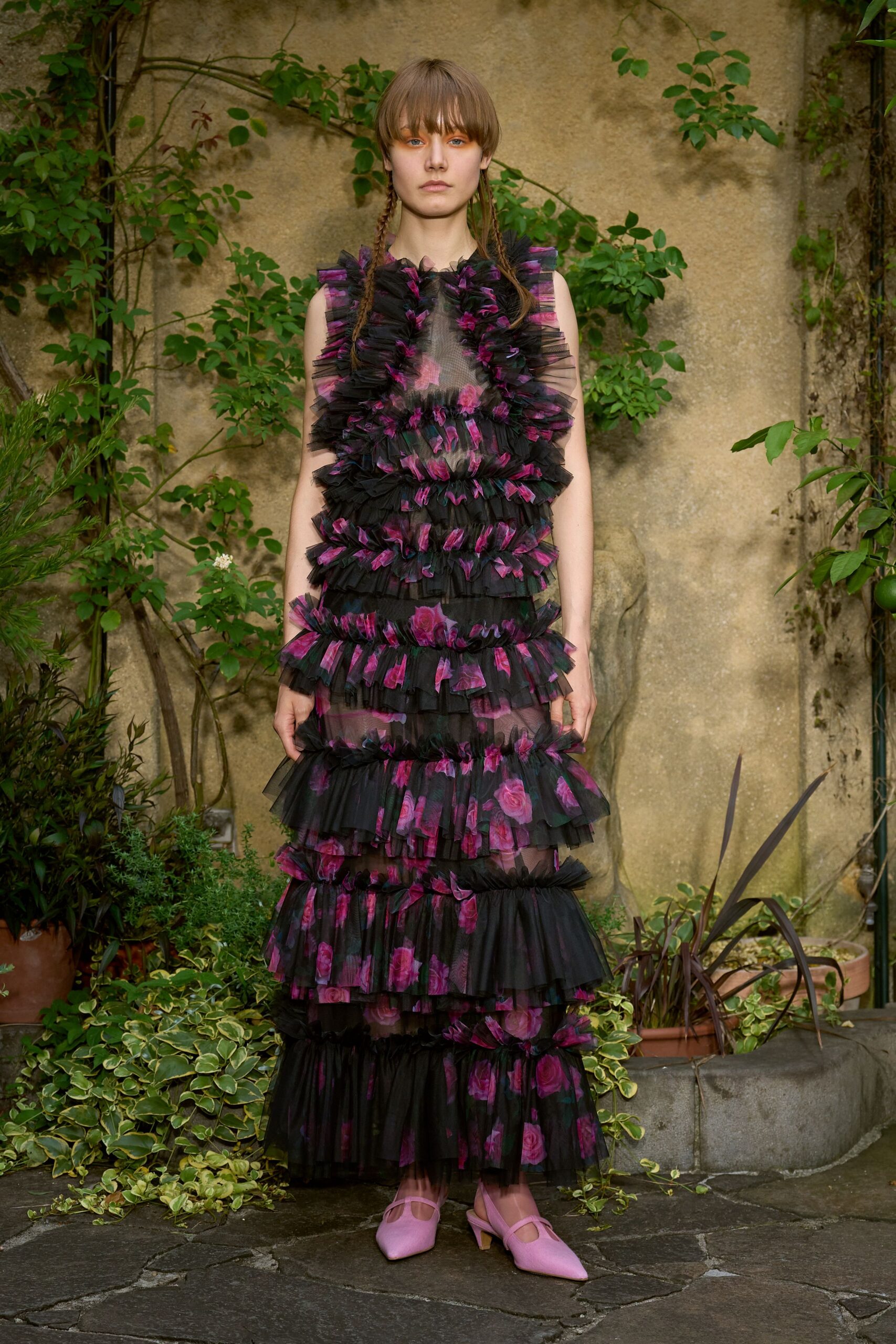 black and pink tiered dress