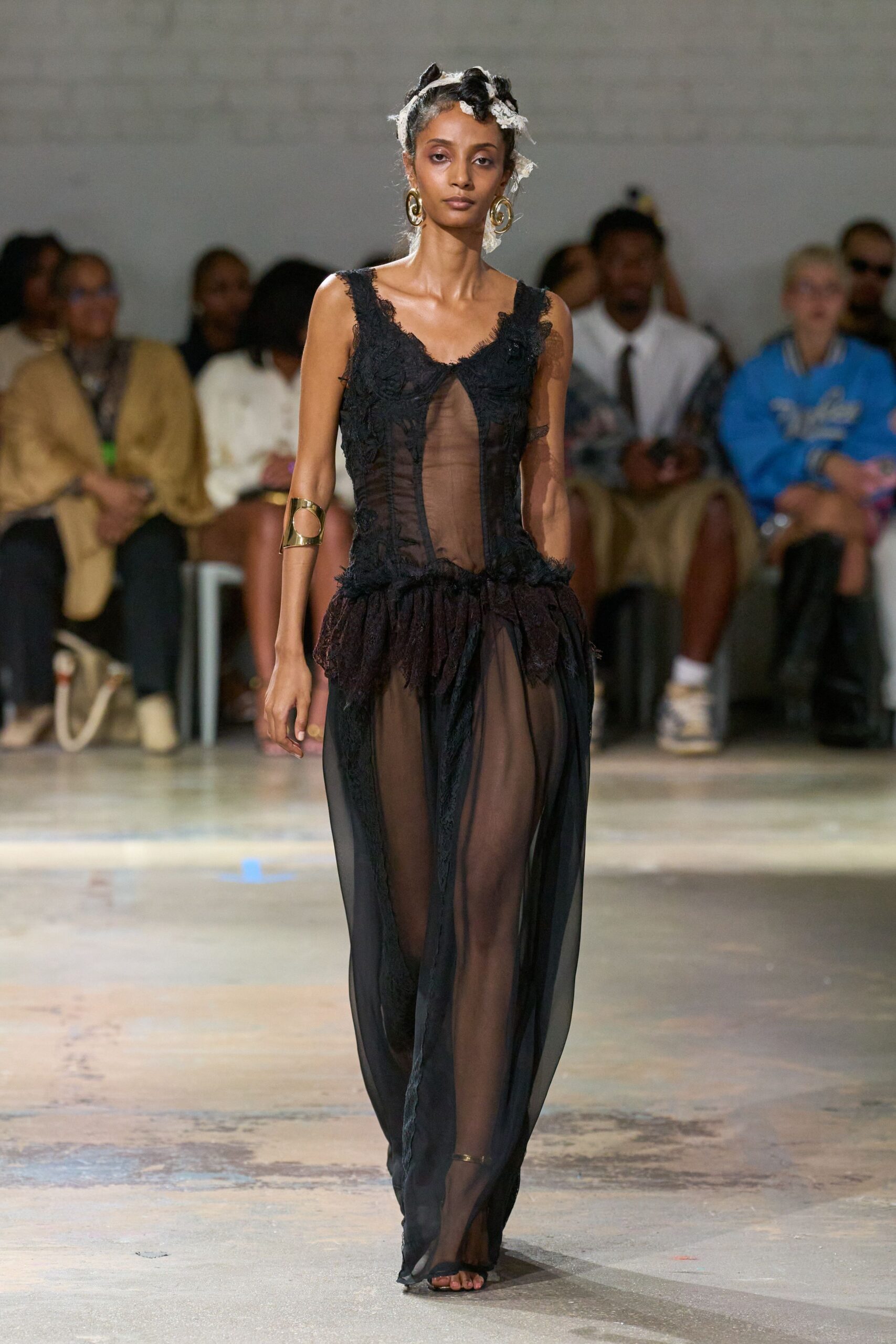 black sheer ruffled maxi dress