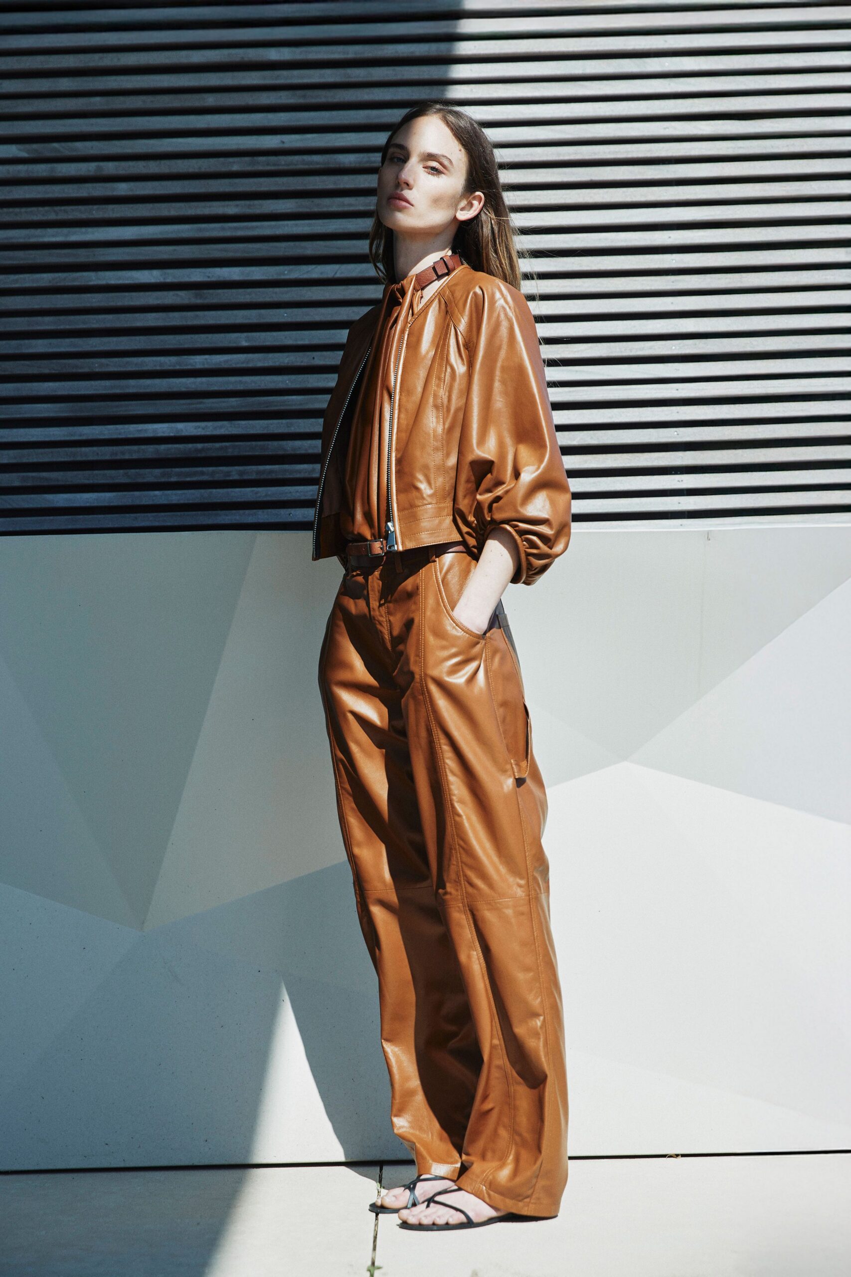 brown leather jacket and pants