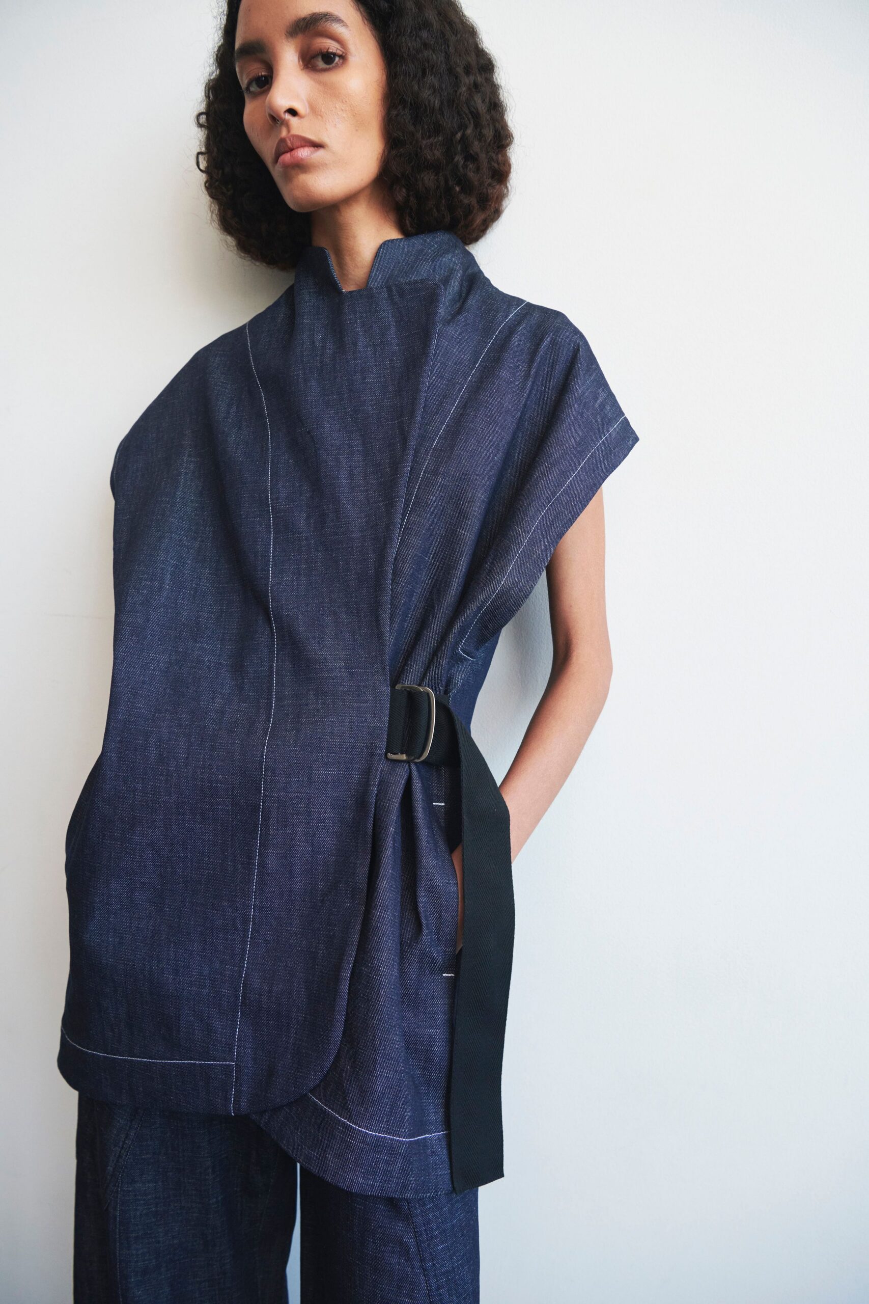 blue denim relaxed top and pants
