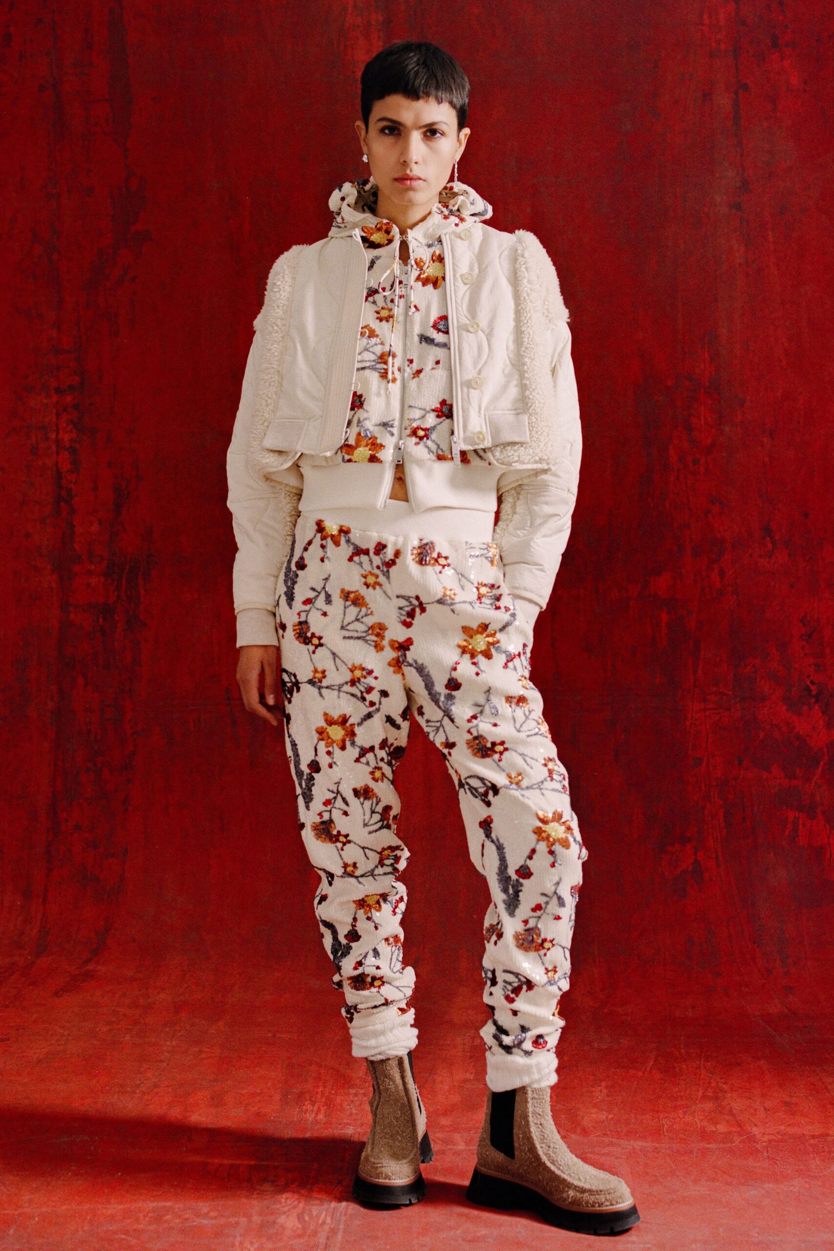 white cotton long-sleeve collared fitted embroidered jacket