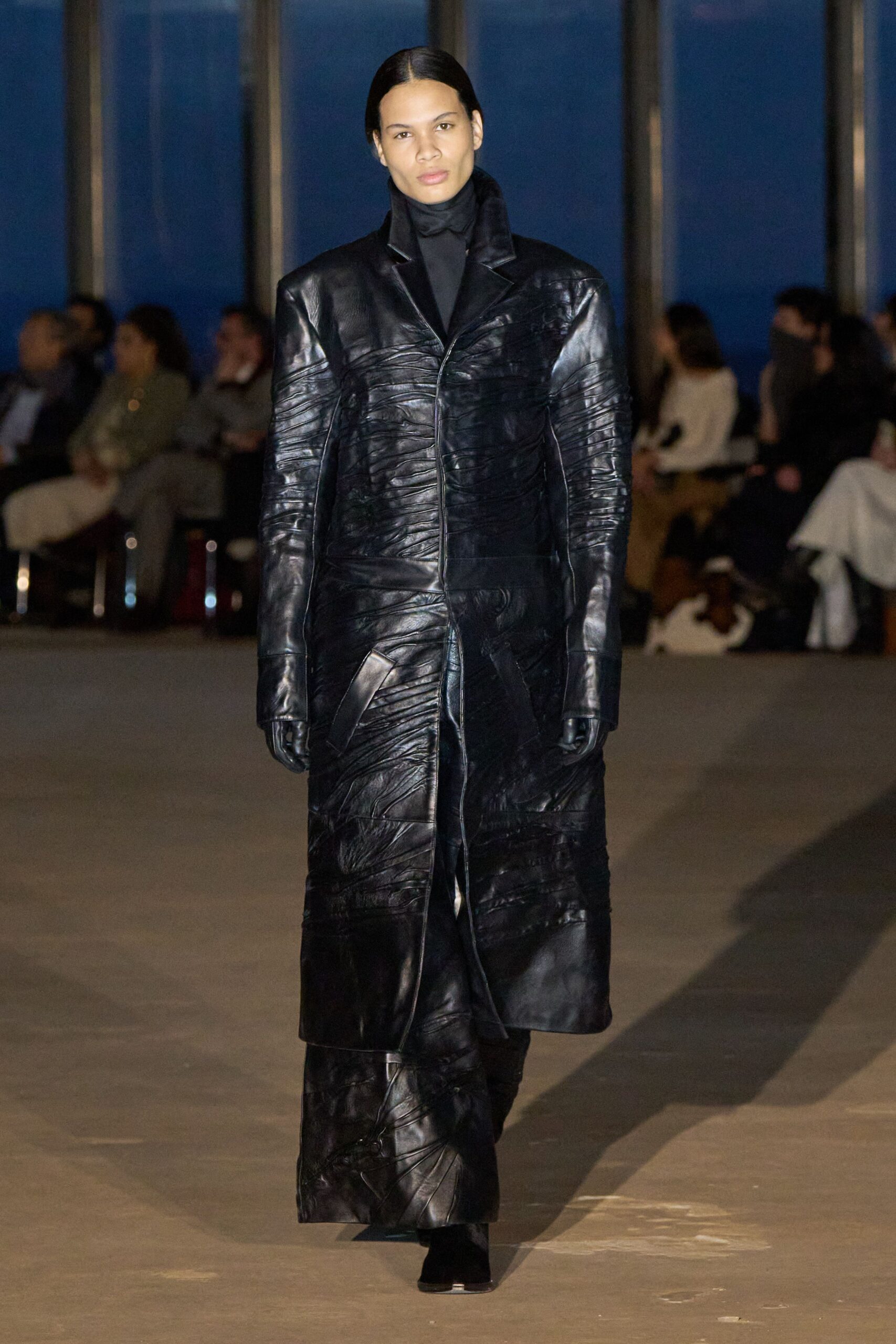 black leather fitted coat
