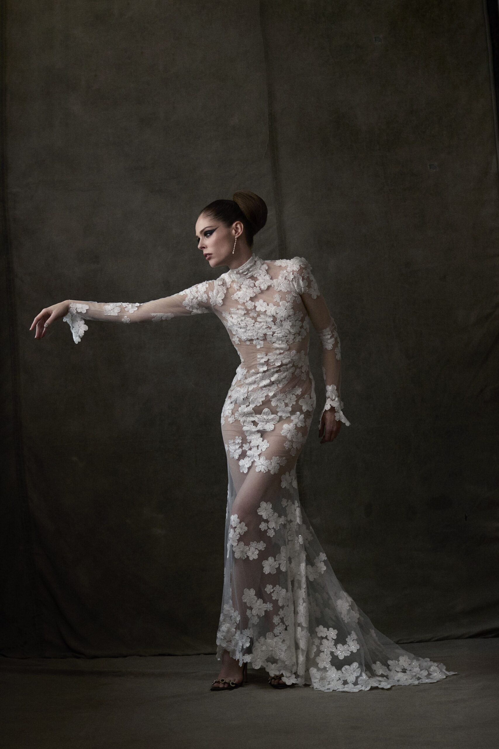white lace fitted gown