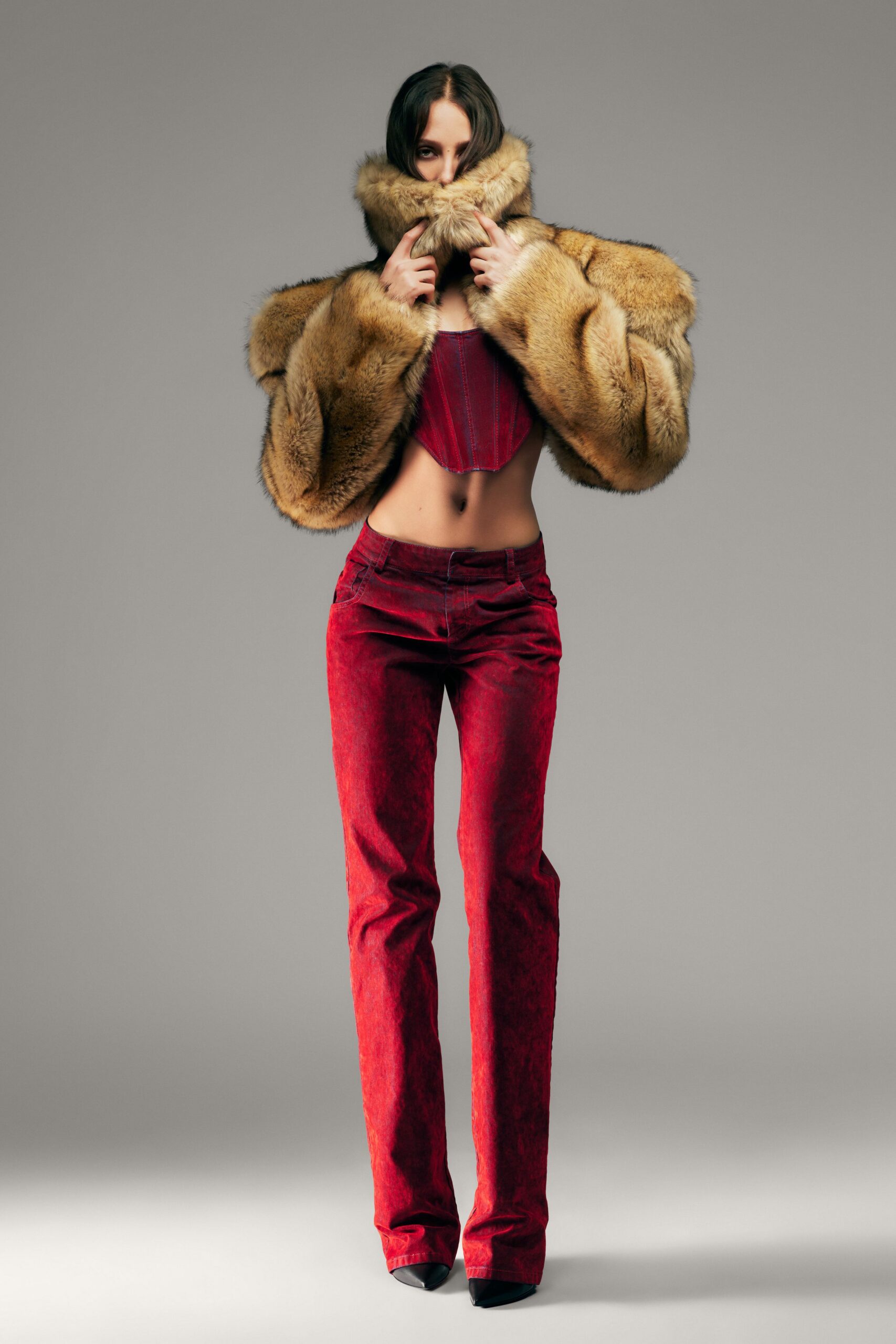 red velvet fitted flared pants