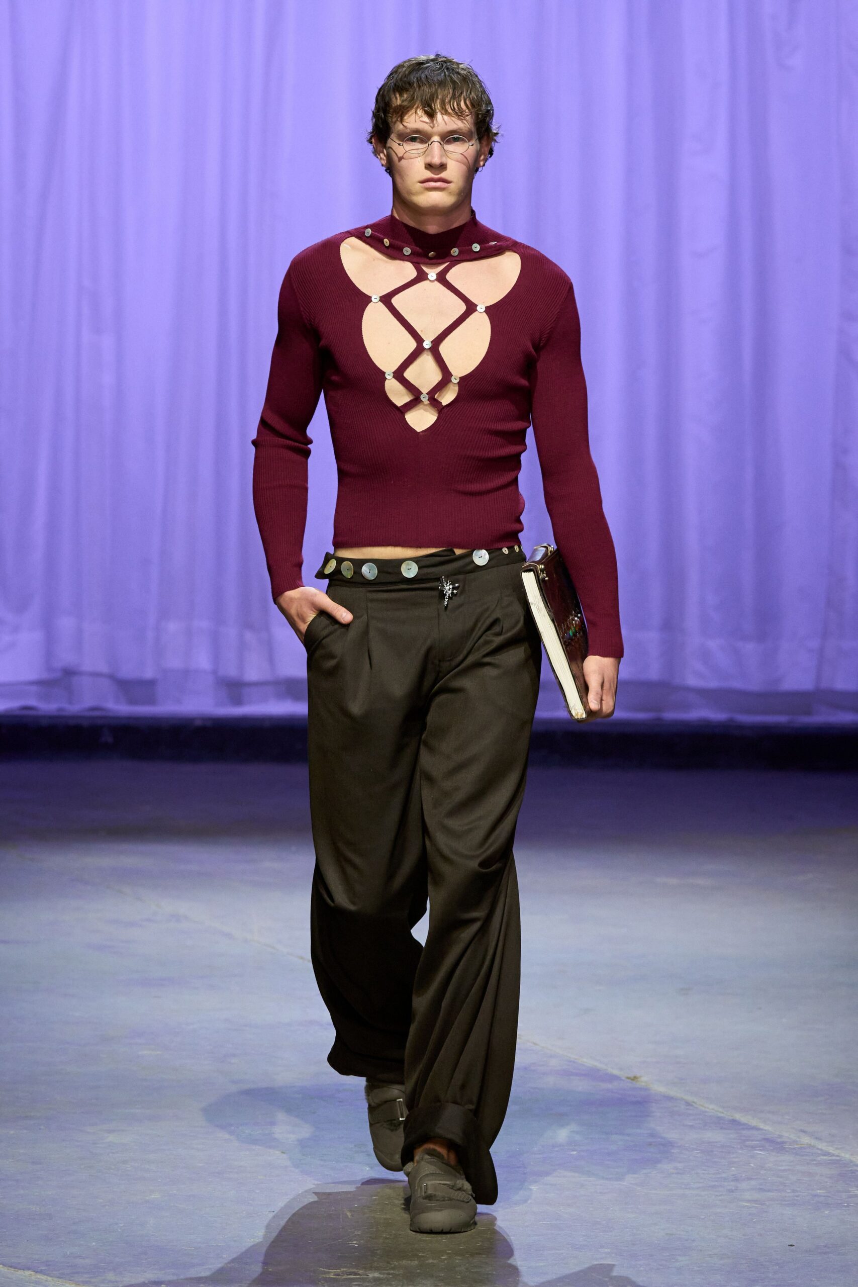 red knit long-sleeve high-neck fitted top