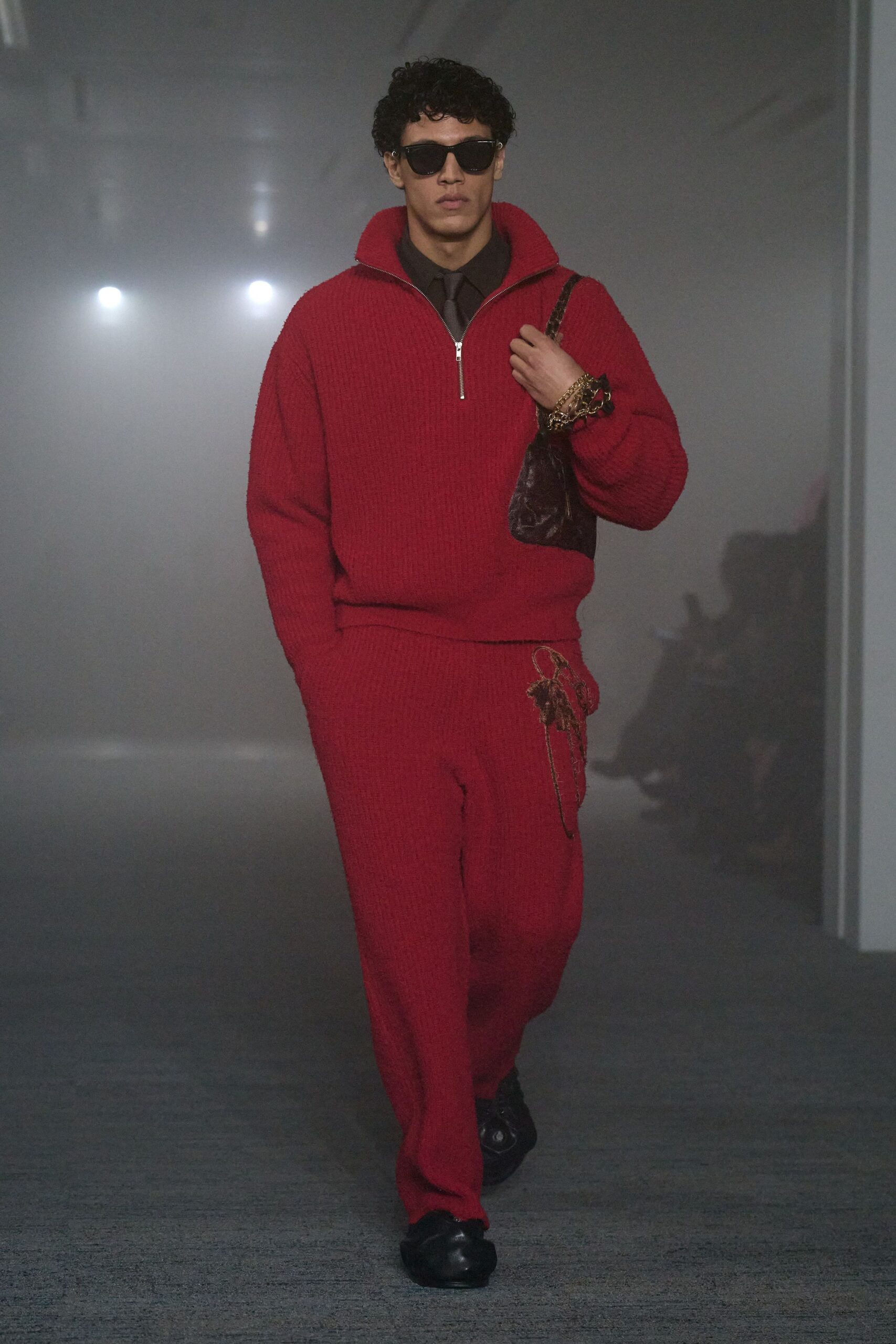 red wool sweater and pants