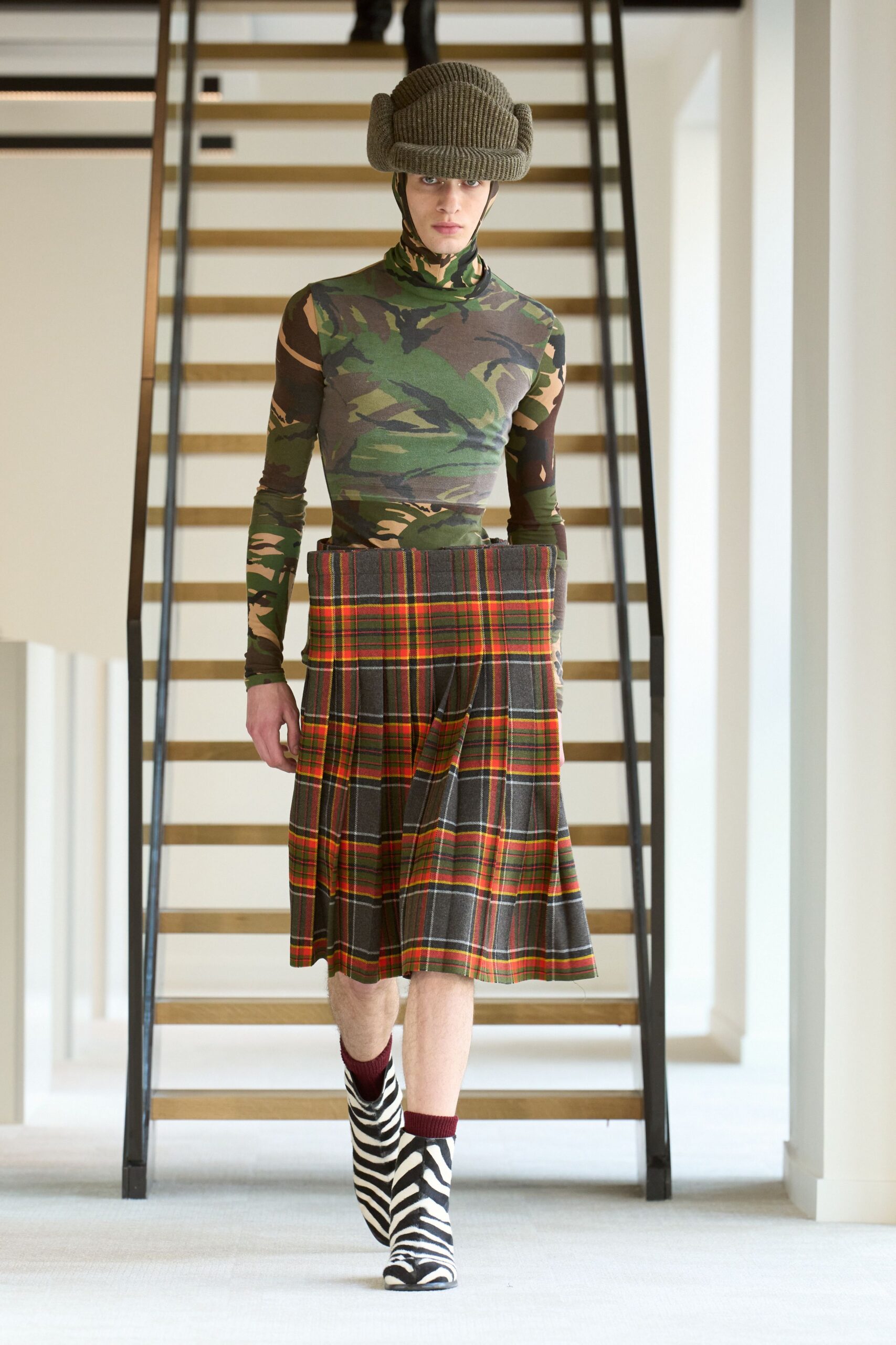 camouflage top with pleated skirt