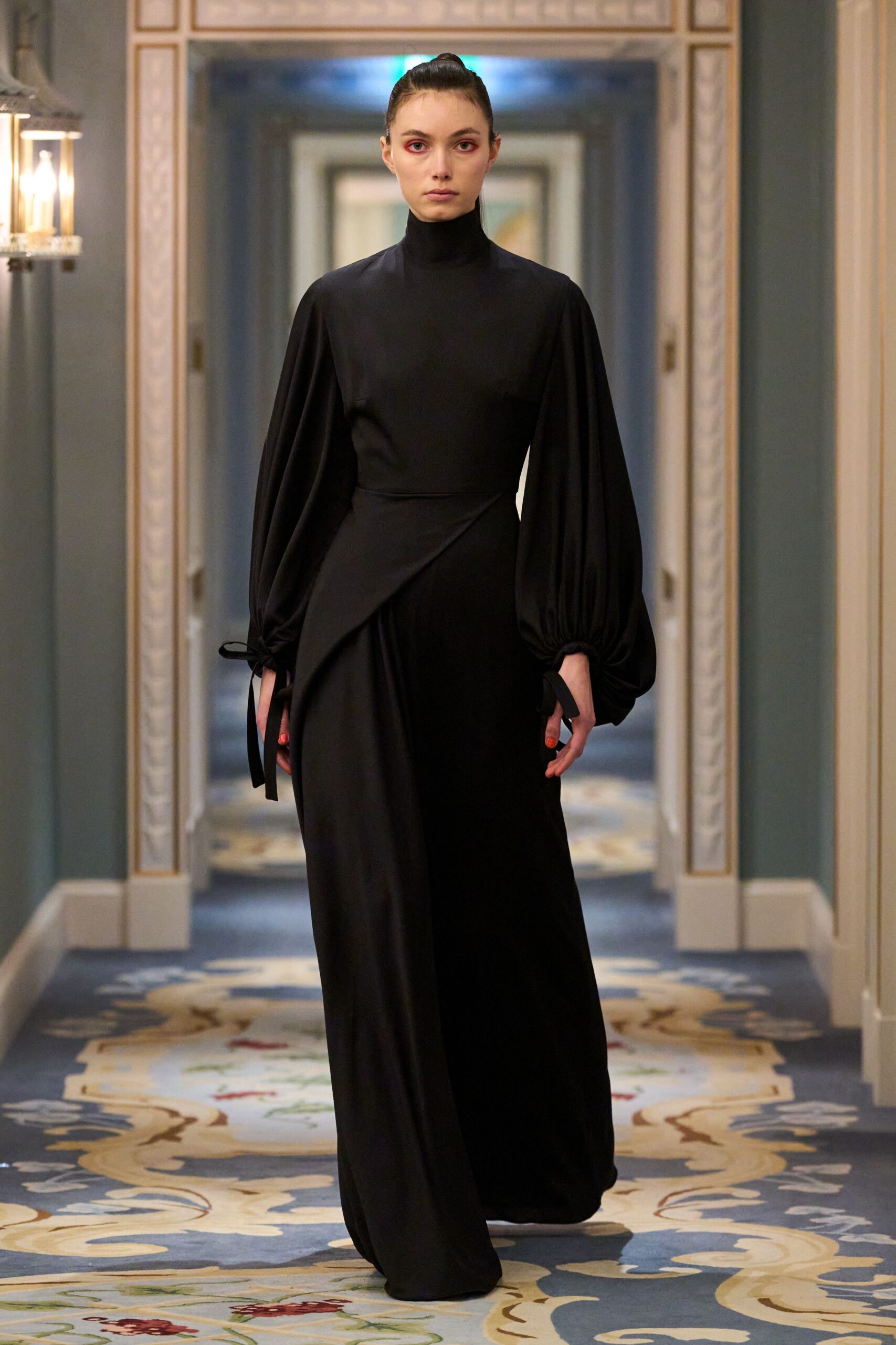 black silk long-sleeve gown