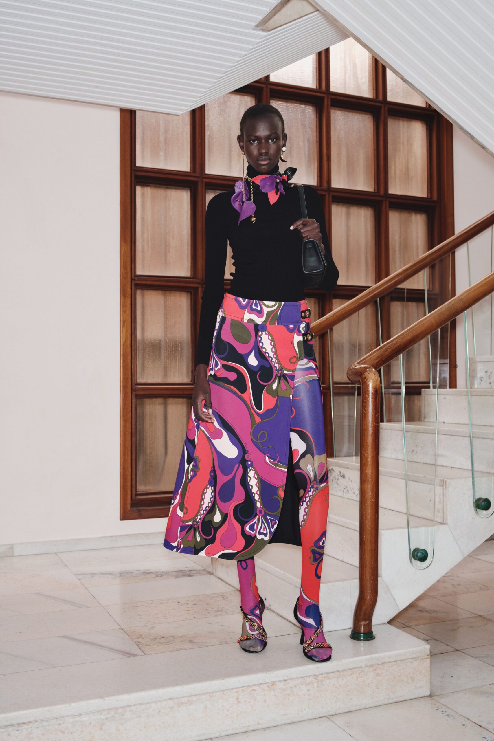 purple slit fitted high-waisted printed skirt