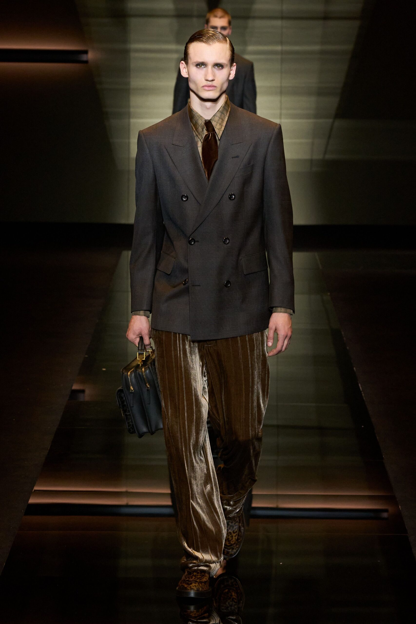 gray silk long-sleeve collared tailored suit