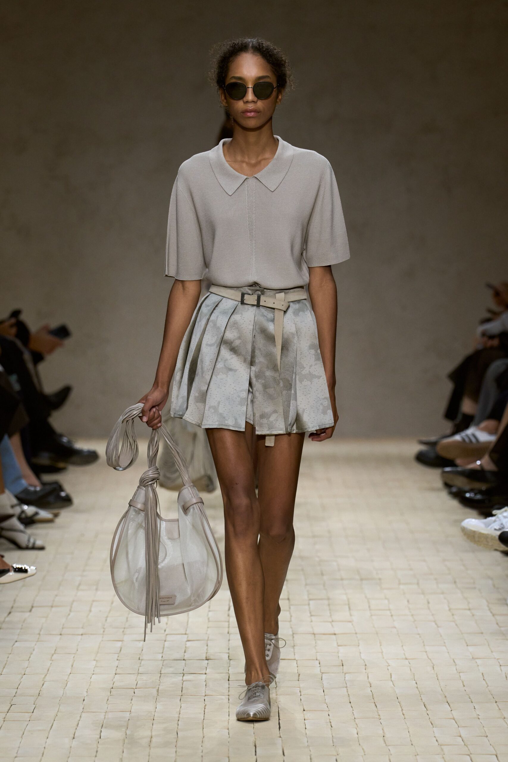 gray cotton fitted pleated mini skirt