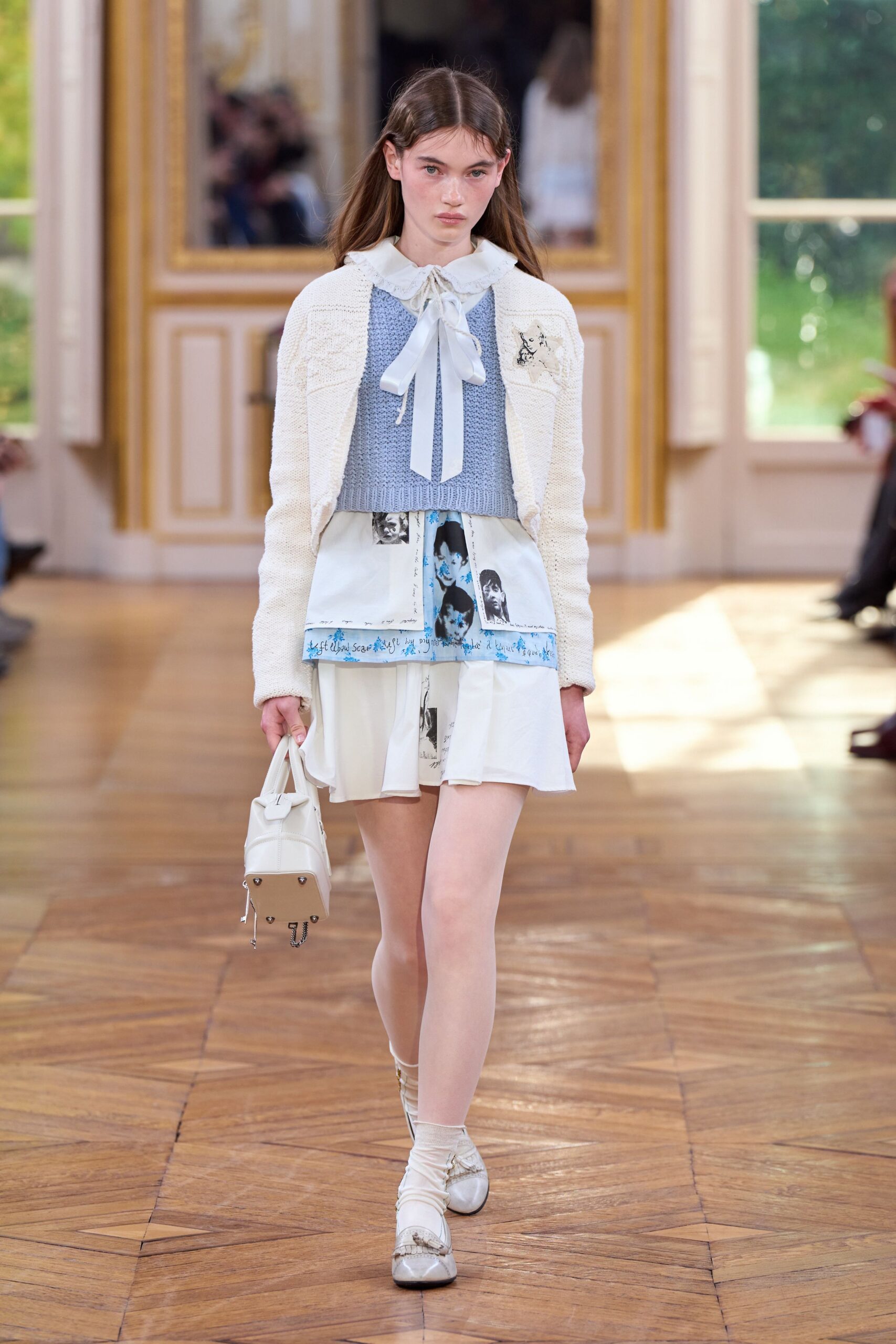white cotton fitted layered mini skirt