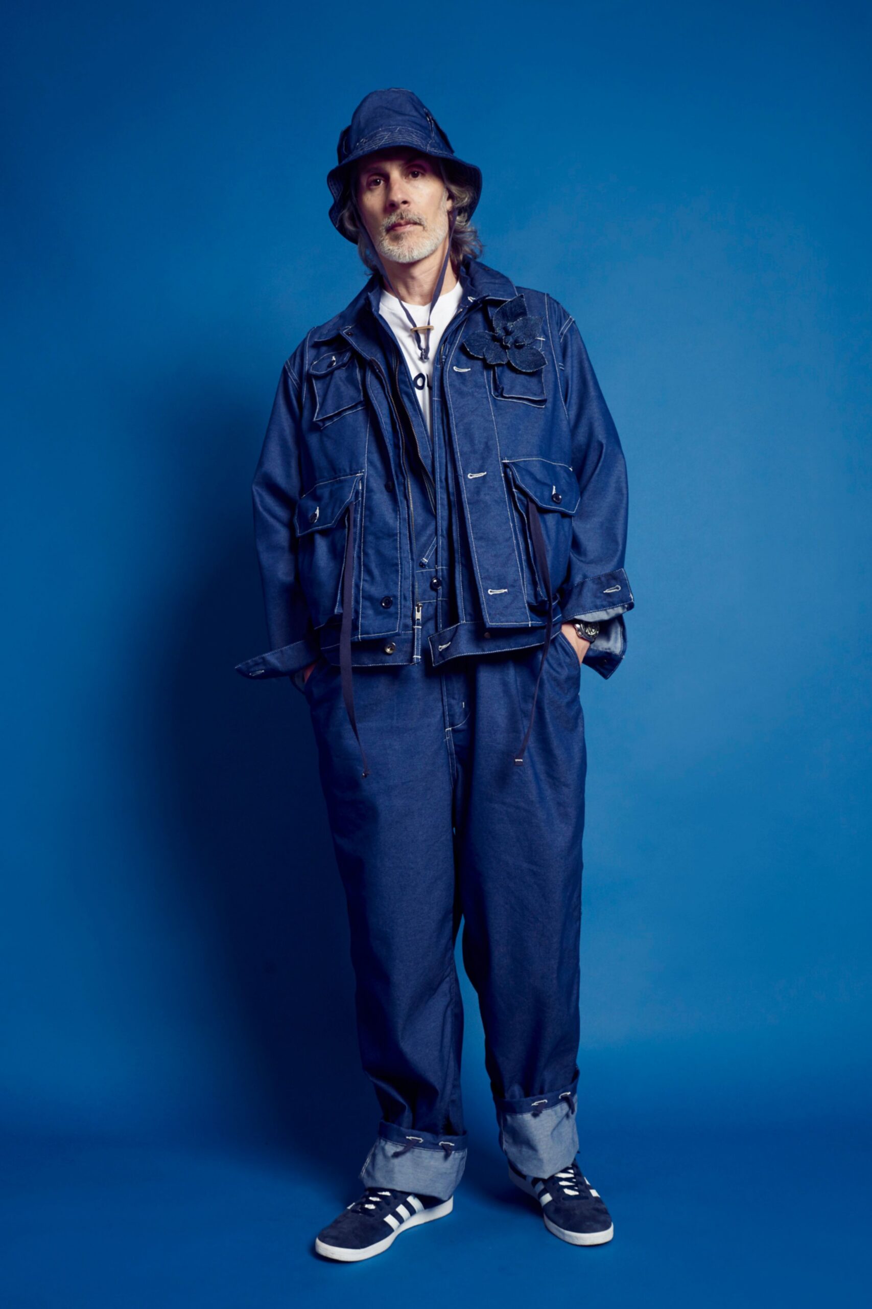 blue denim jacket and pants