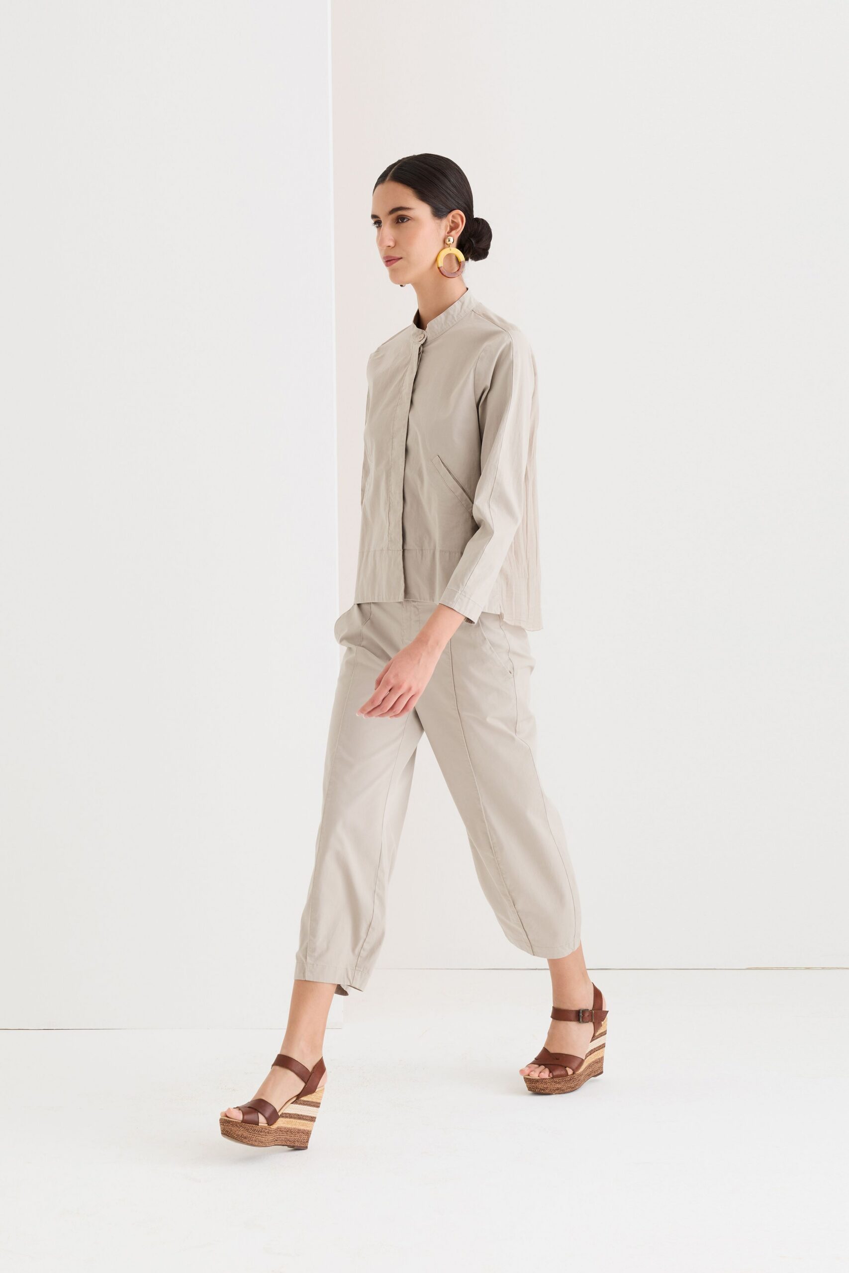 beige cotton relaxed jacket and pants