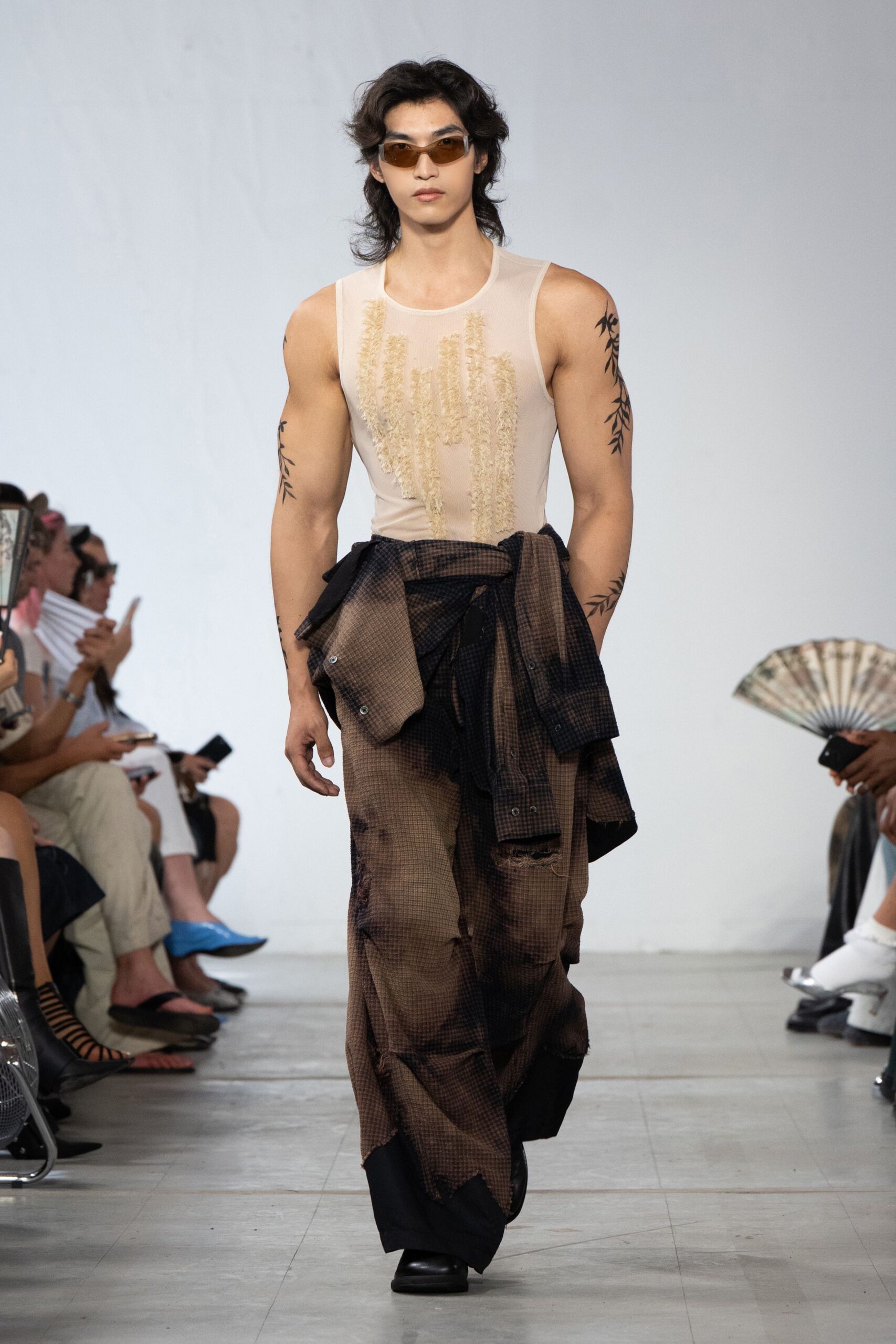 brown silk relaxed layered pants