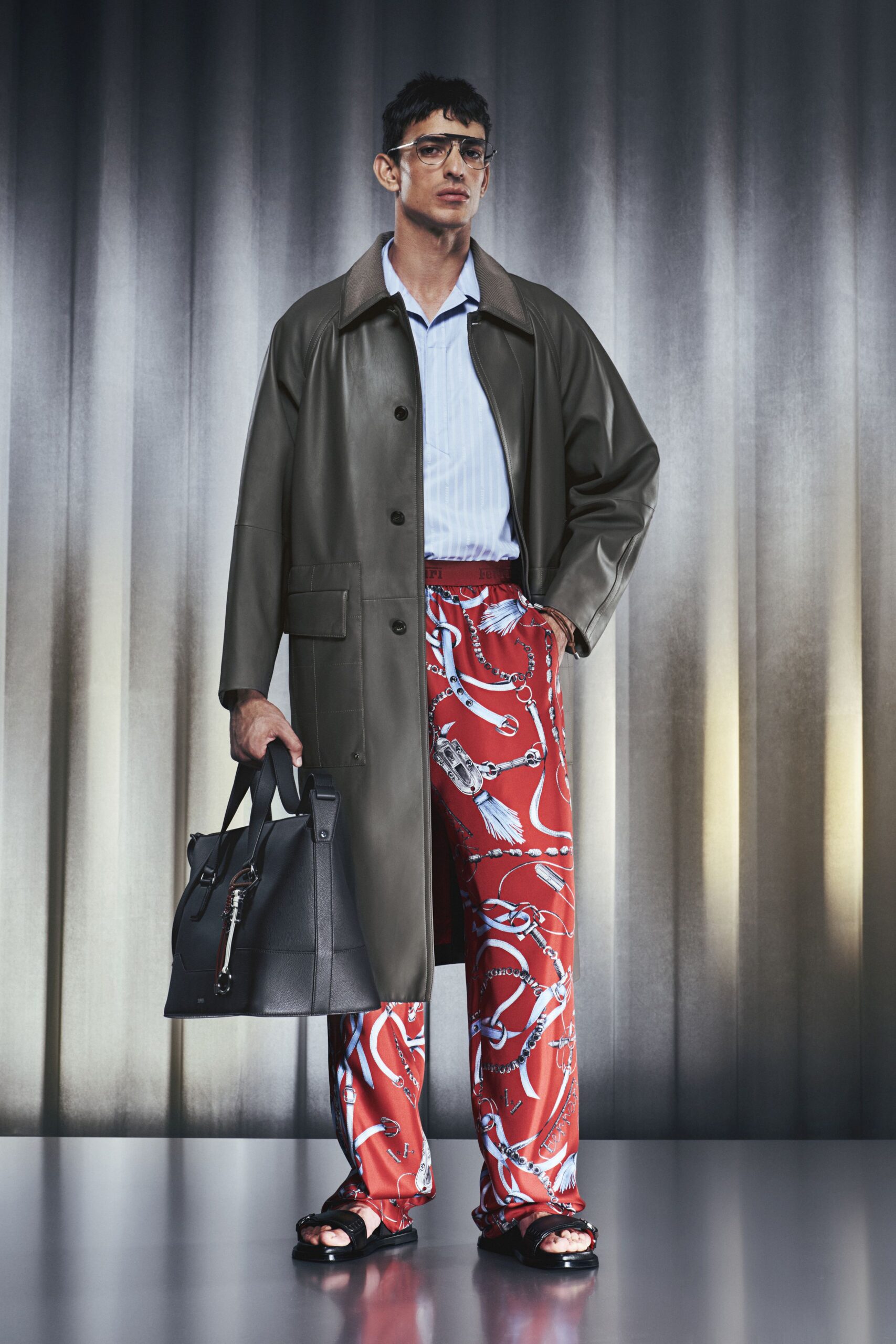 red silk relaxed printed pants