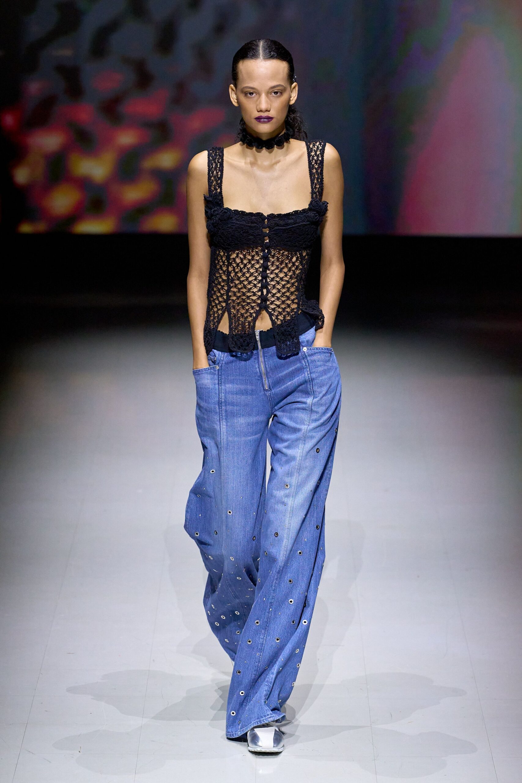 blue denim relaxed wide-leg buttoned pants