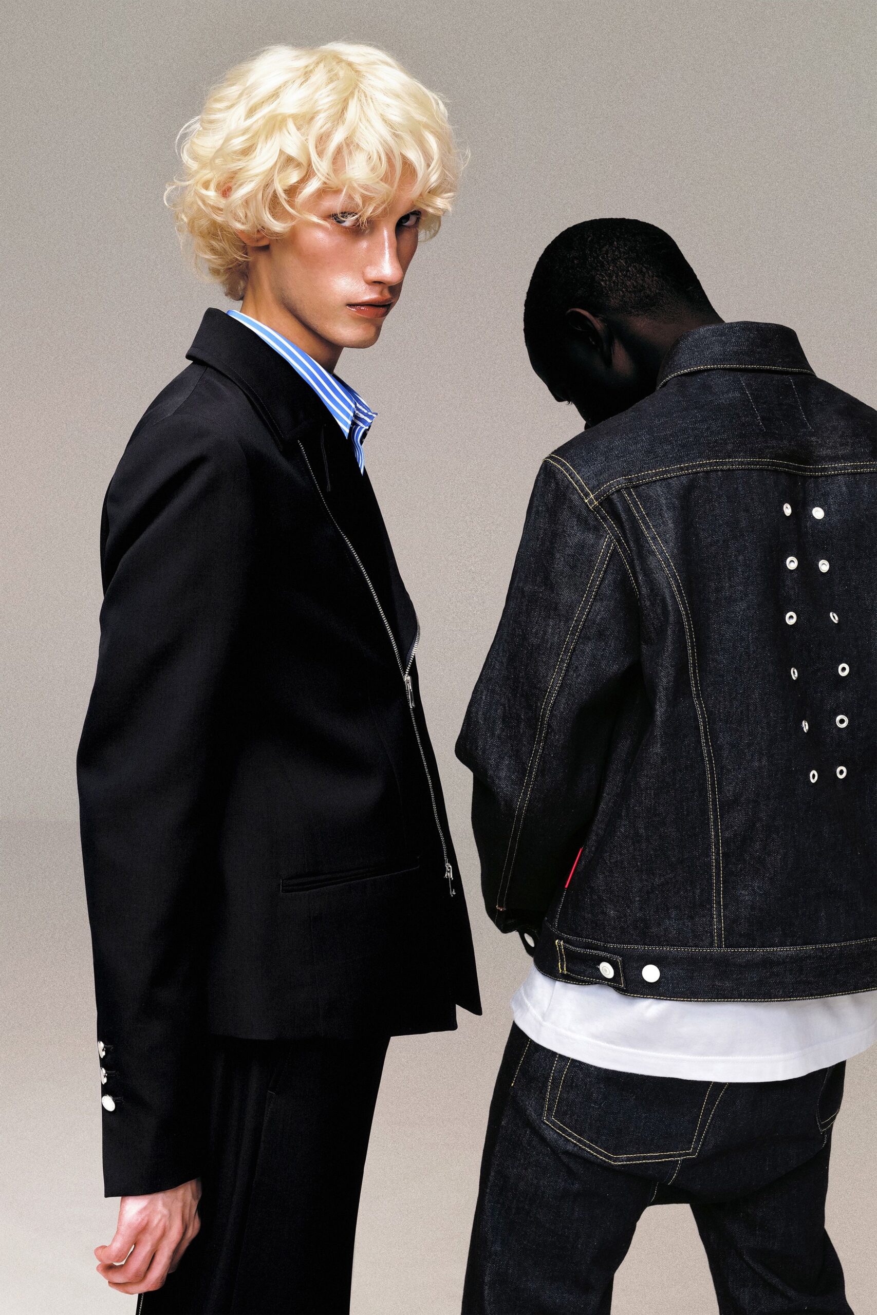 black blazer and denim jacket