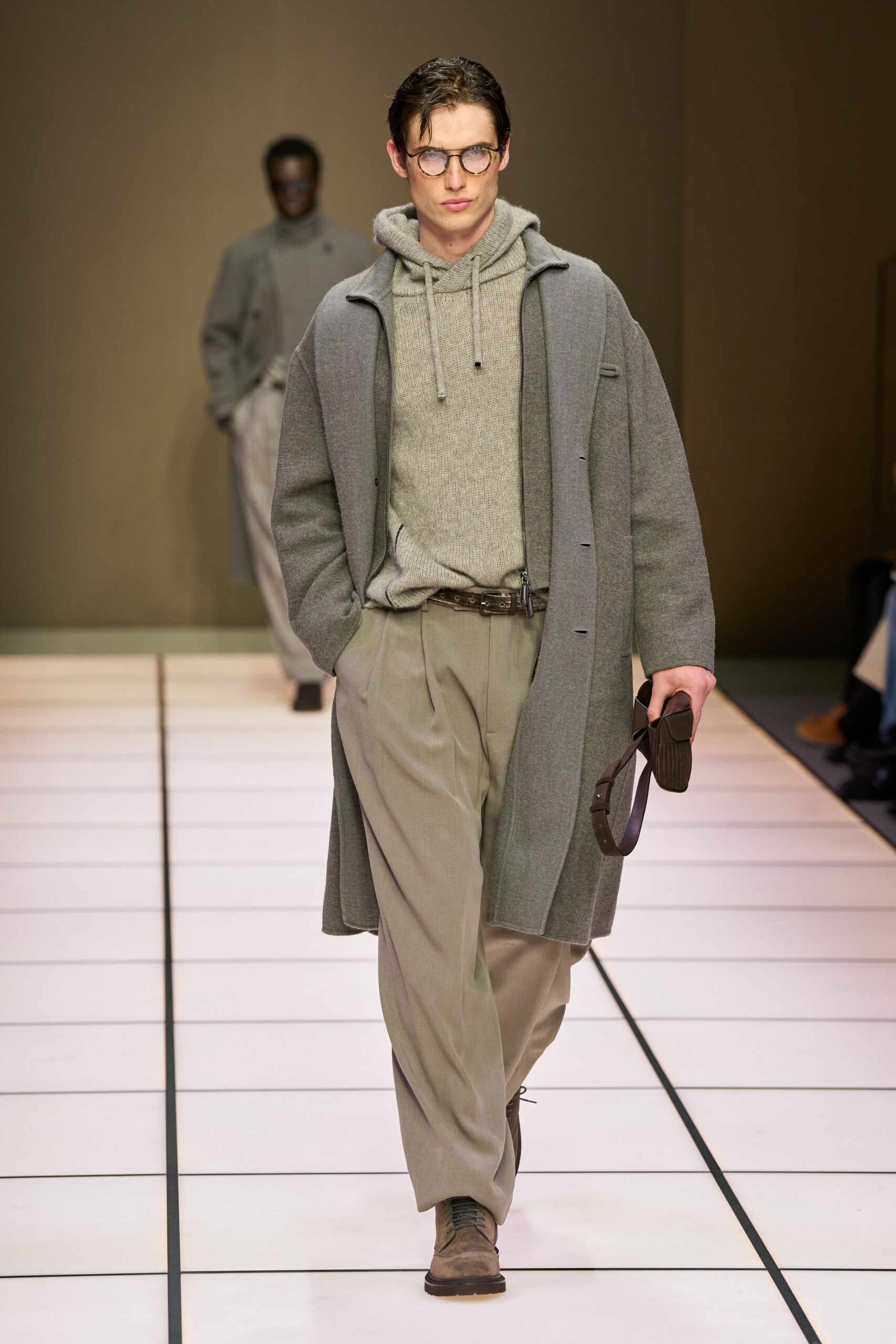 gray wool coat with hoodie