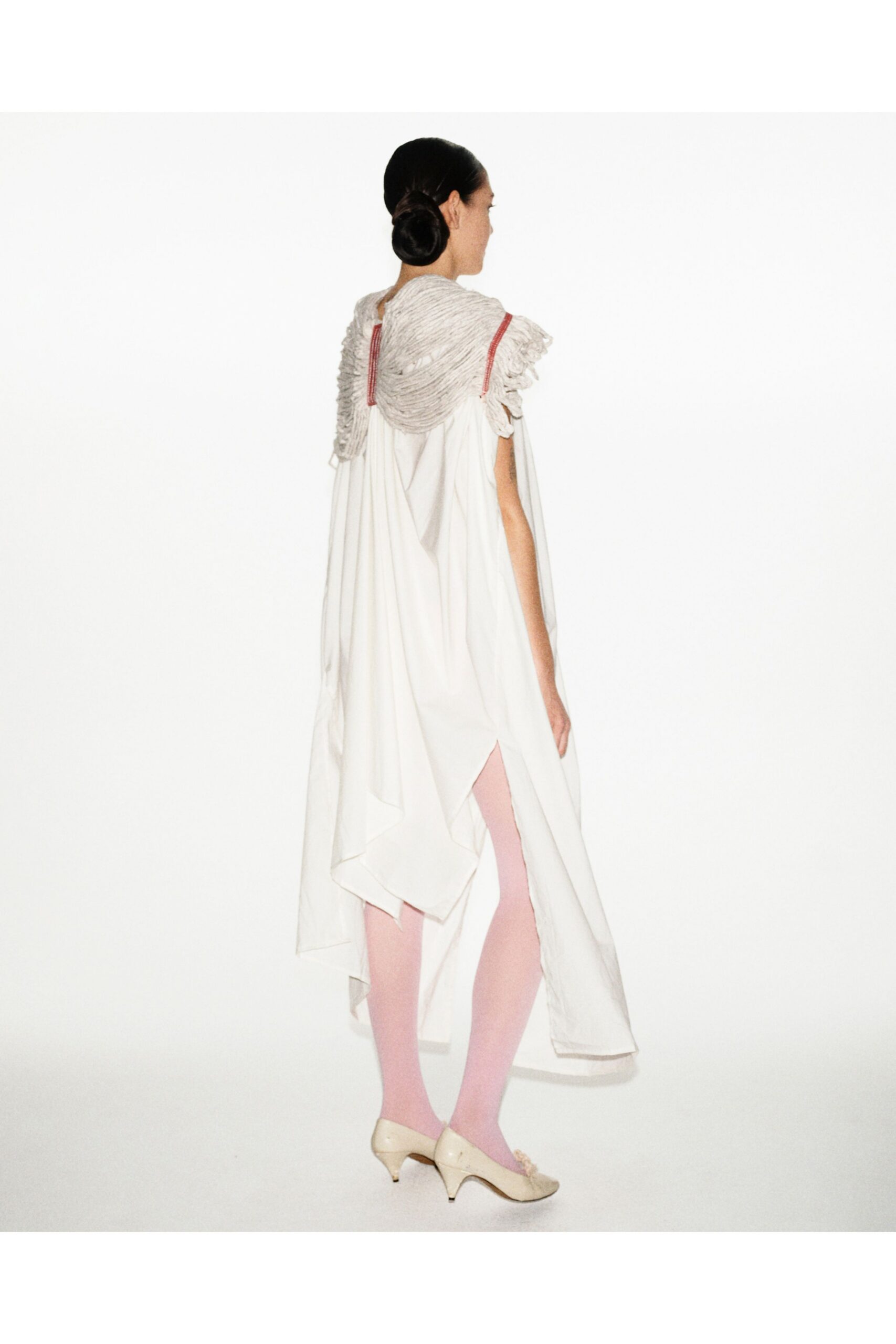 white relaxed maxi dress with ruffles