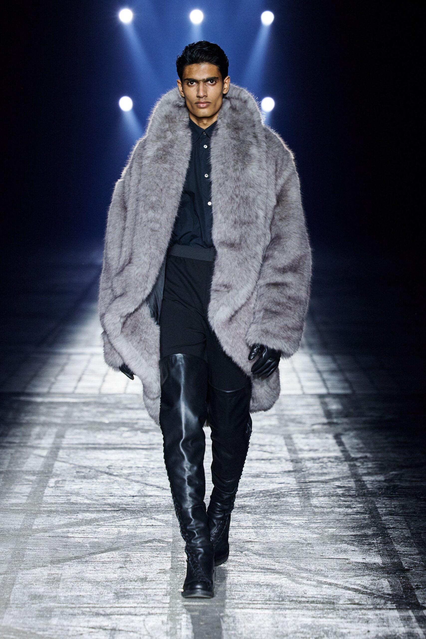 gray fur relaxed coat