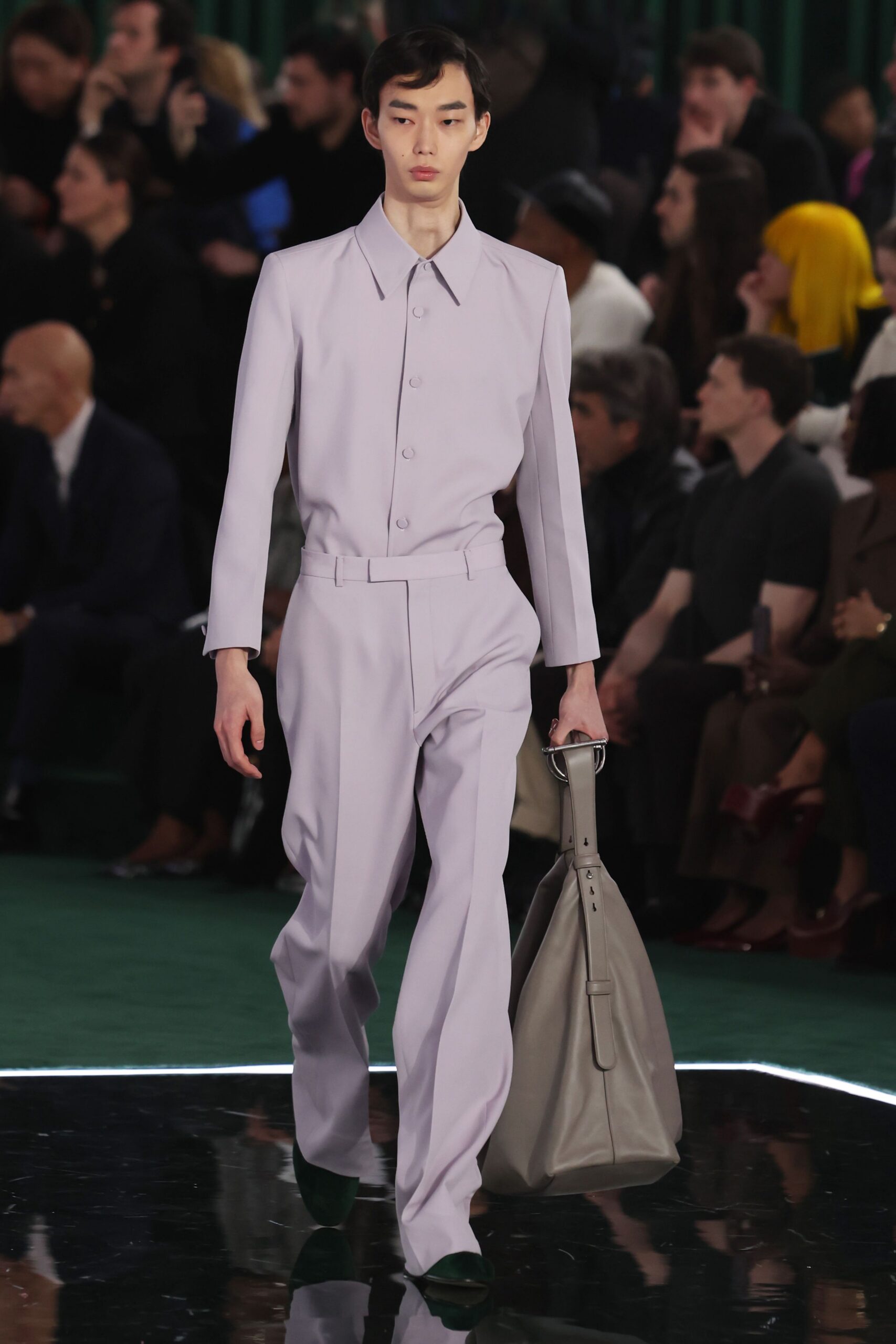 lavender long-sleeve collared tailored suit
