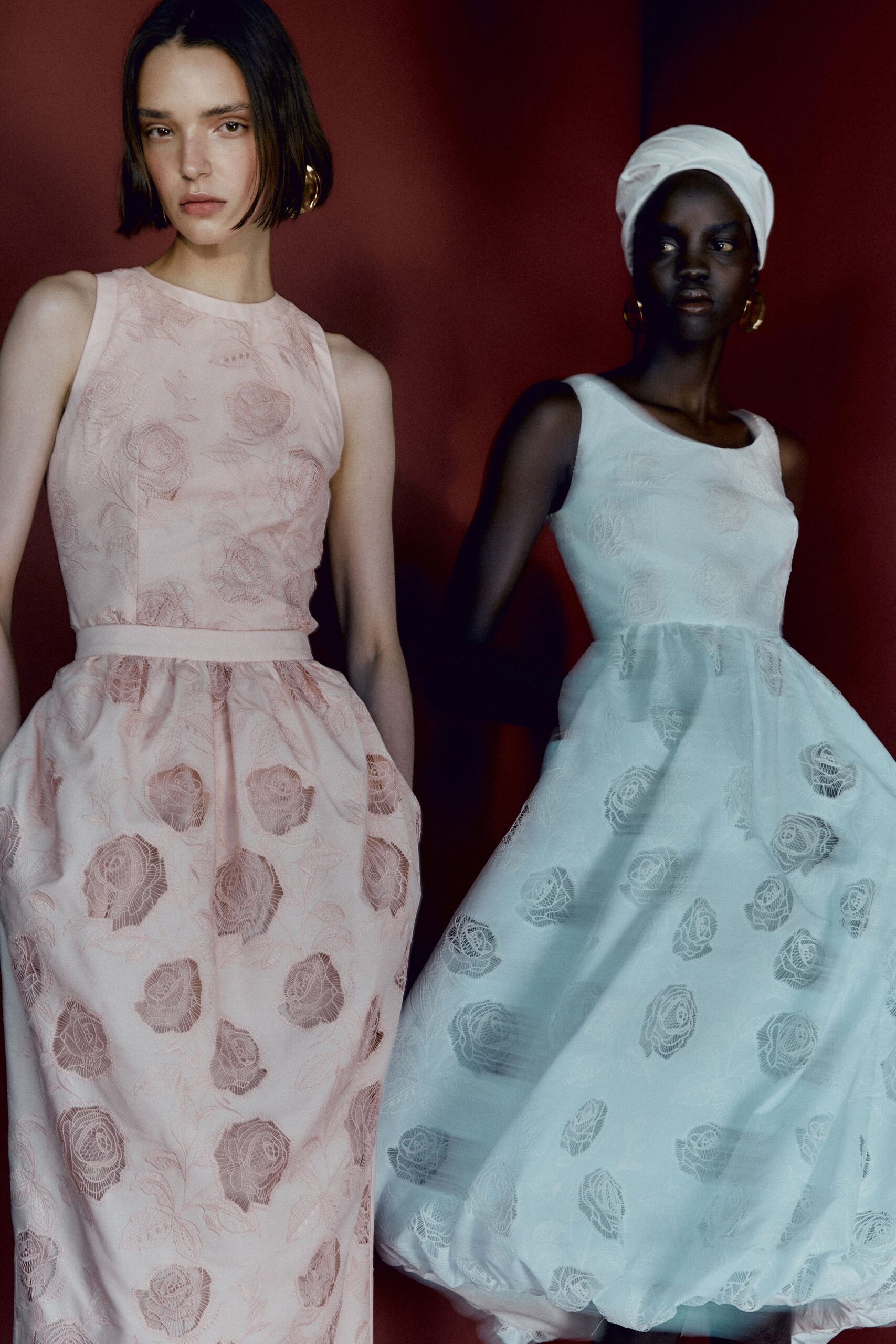 pink and blue floral midi dresses