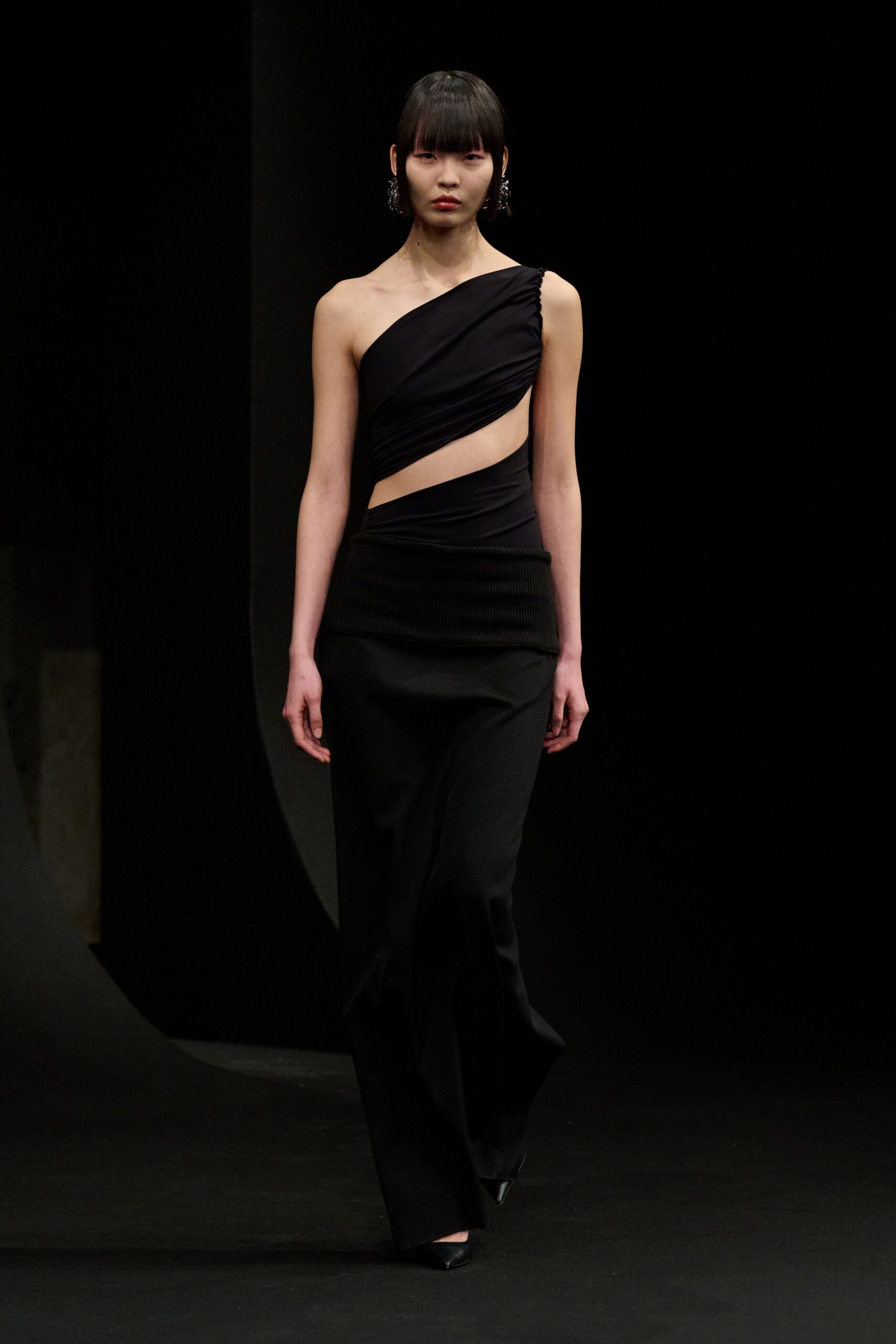 black silk asymmetric gown