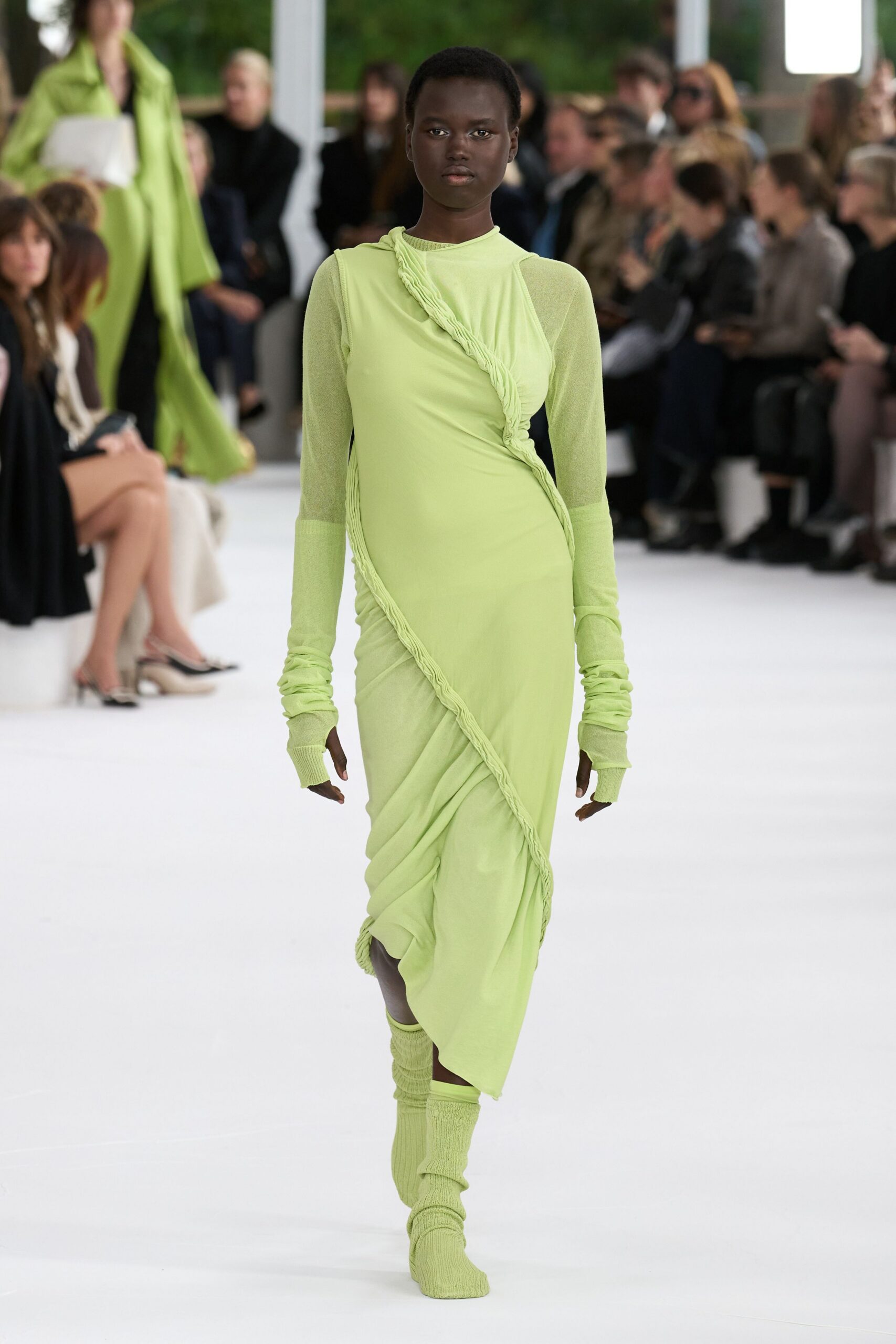 fitted green midi dress