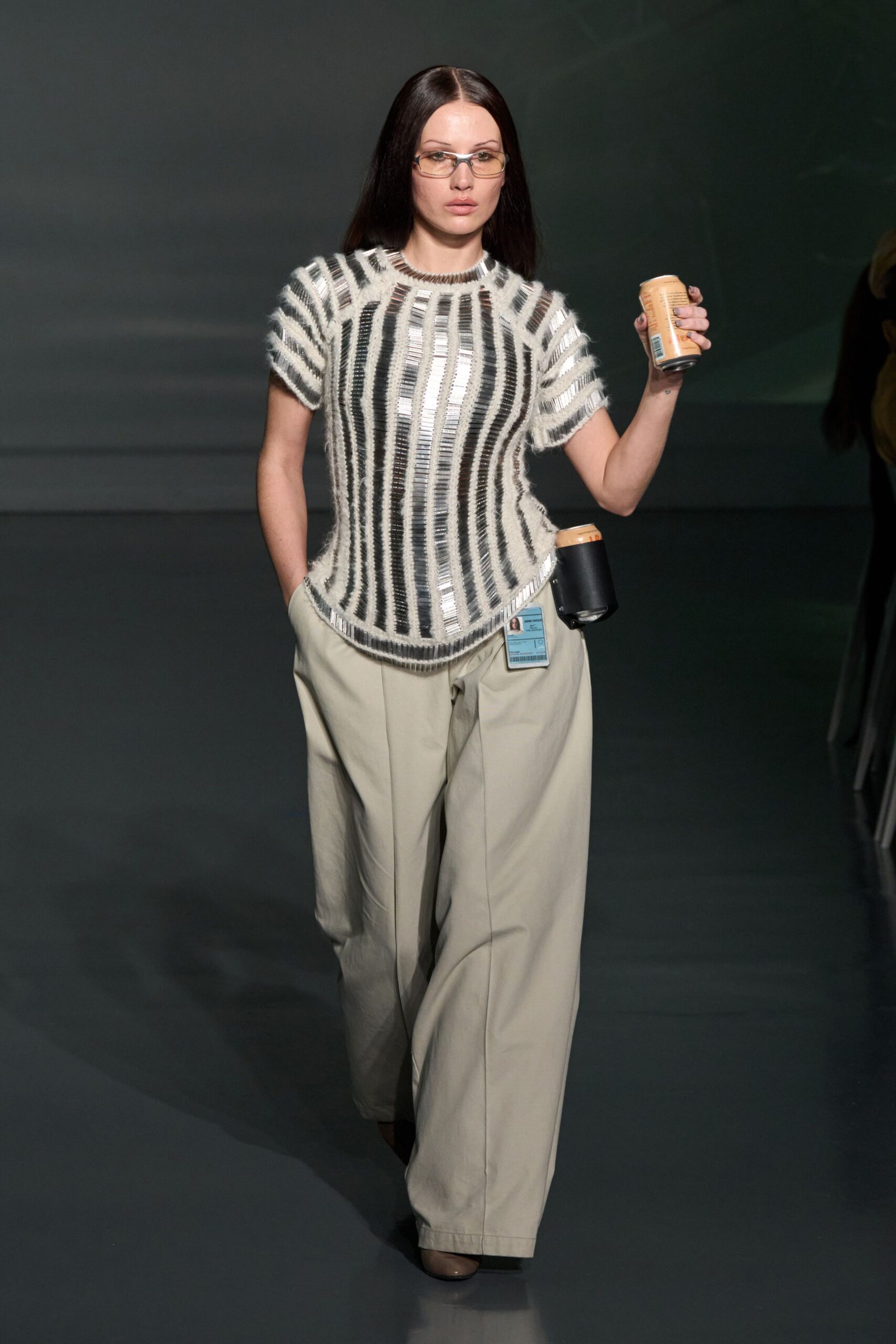 striped fitted top with wide-leg pants