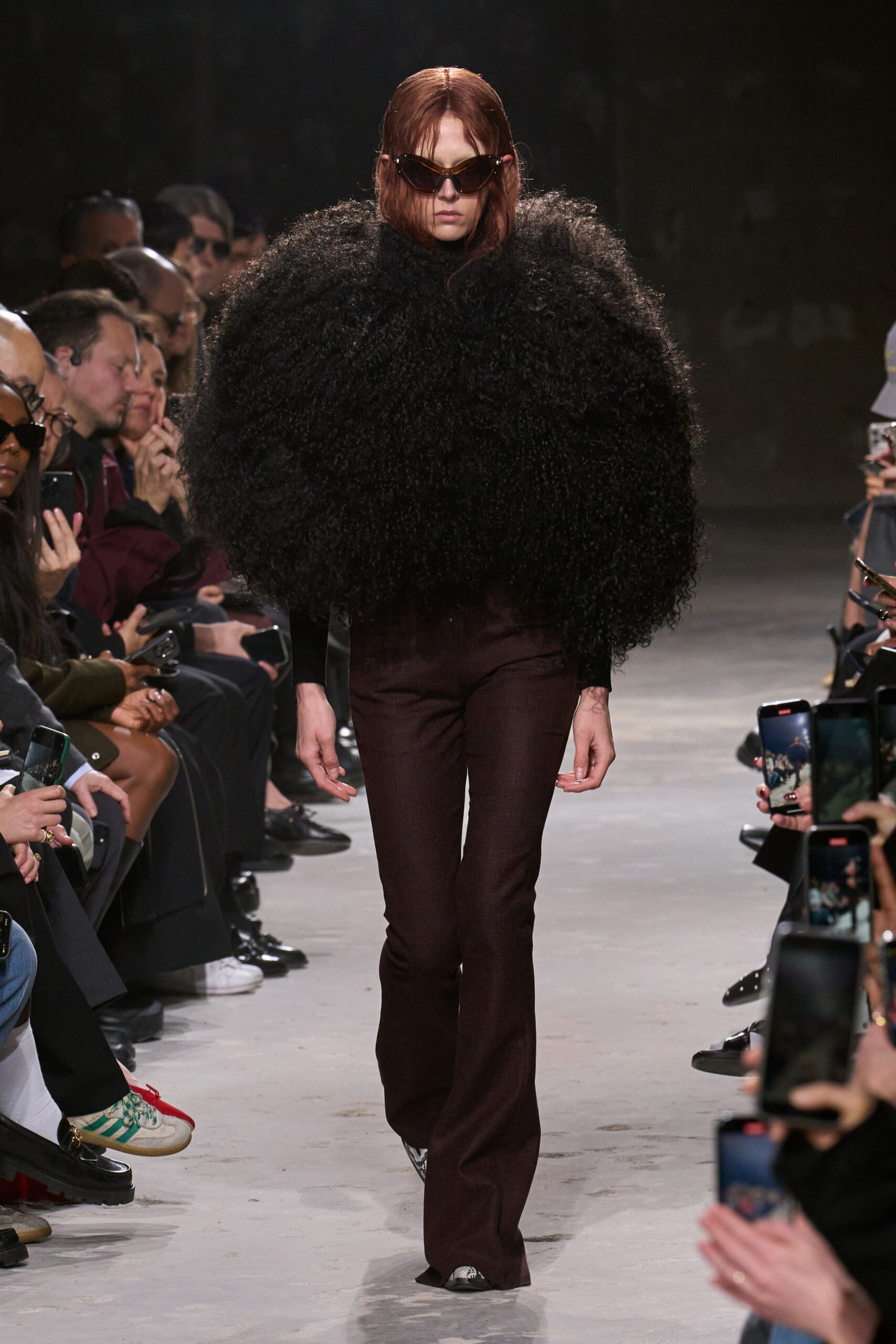 brown cotton fitted flared pants