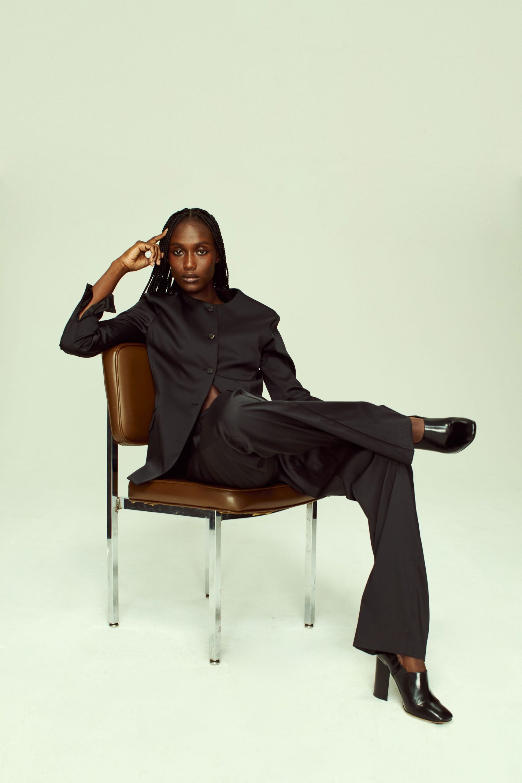 black tailored blazer and pants