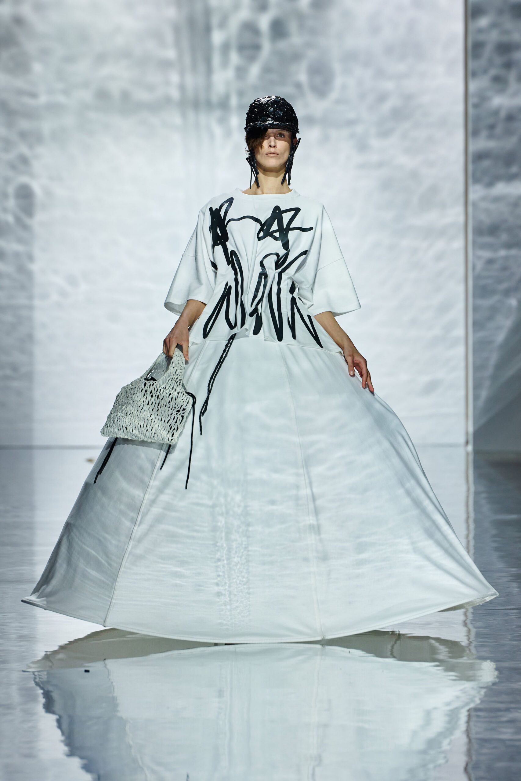 white silk short-sleeve v-neck structured pleated embellished gown