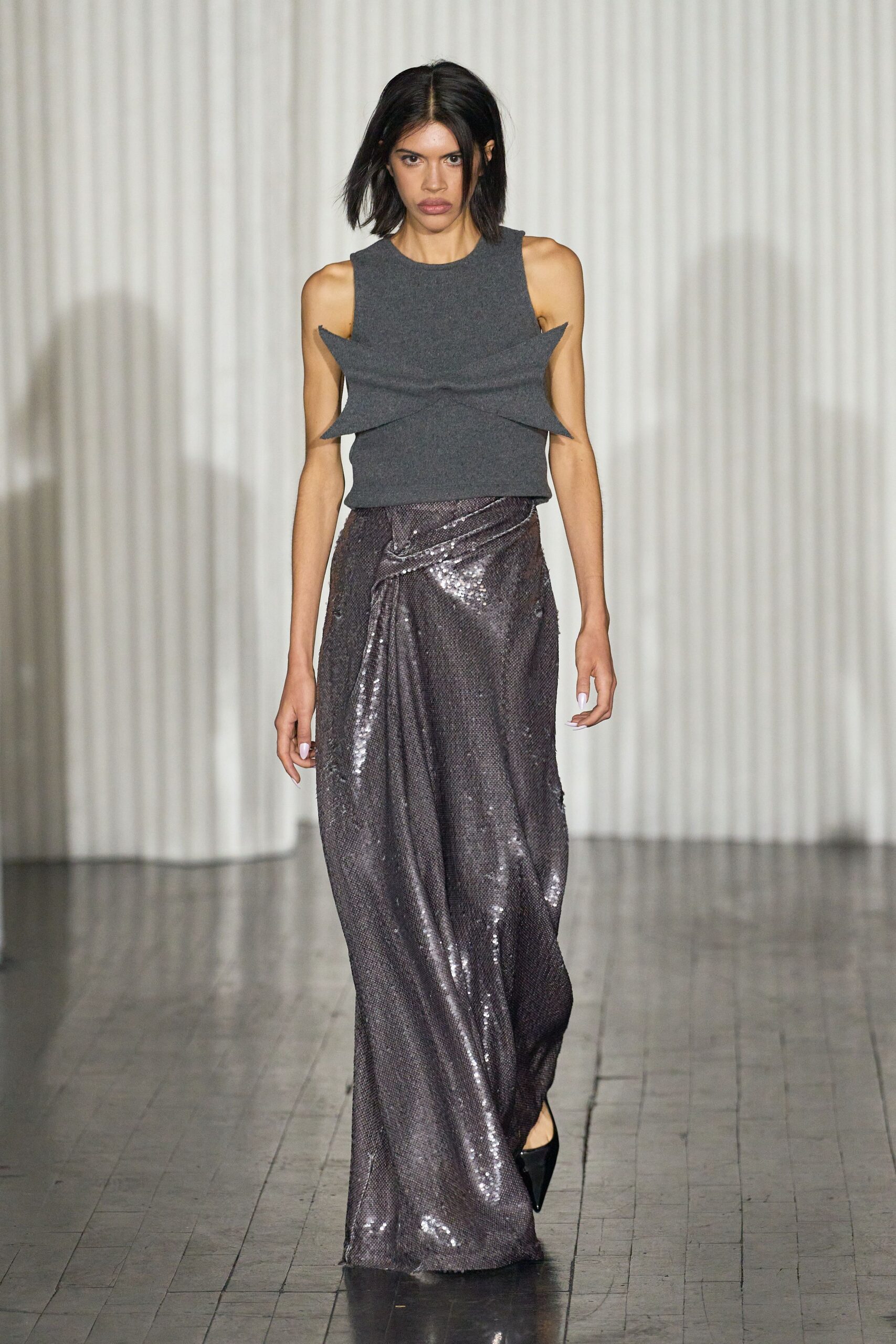 purple silk relaxed high-waisted pleated draped shiny skirt