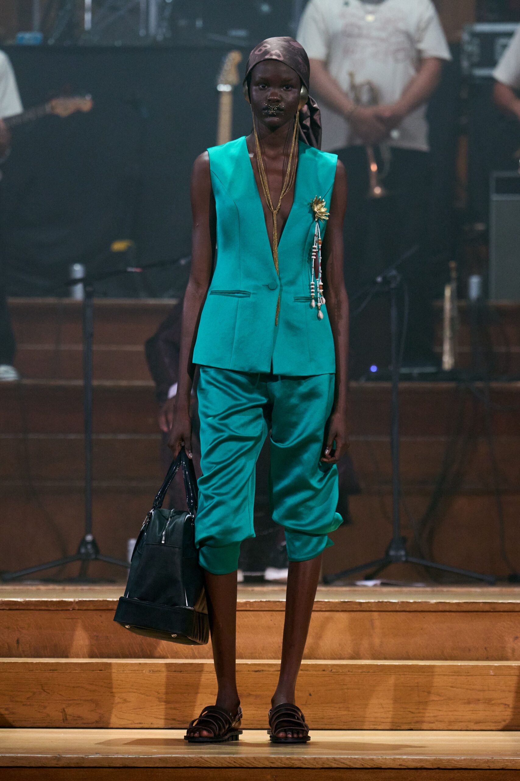 teal silk relaxed cropped pants