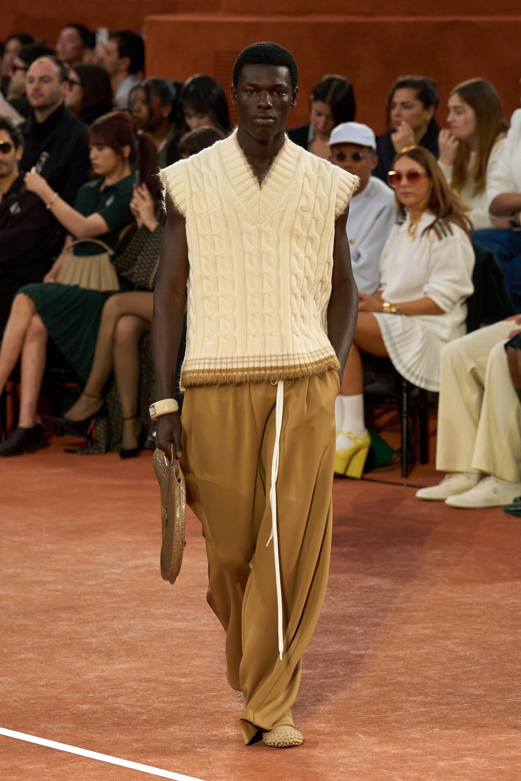 beige knitted sweater with brown pants