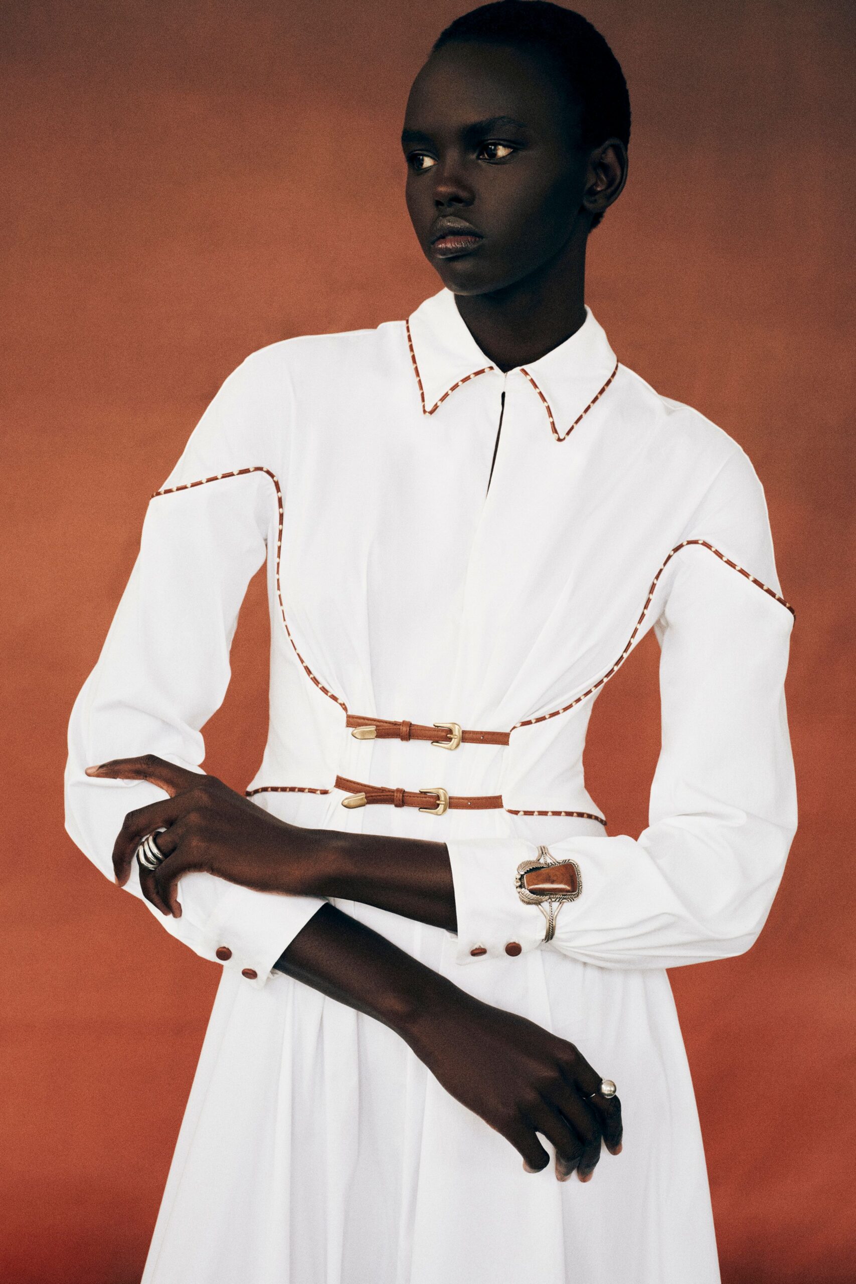 fitted white collared dress